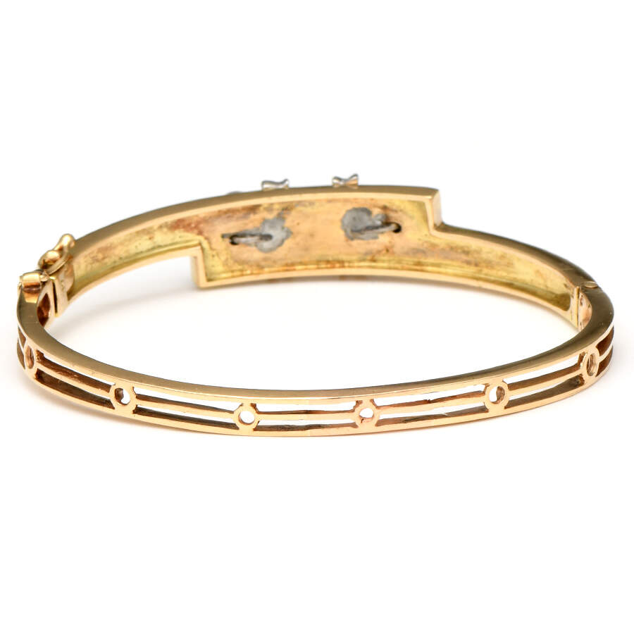 14KY Vintage Diamond(0.24) & Pearl Enamel Bangle Bracelet-2