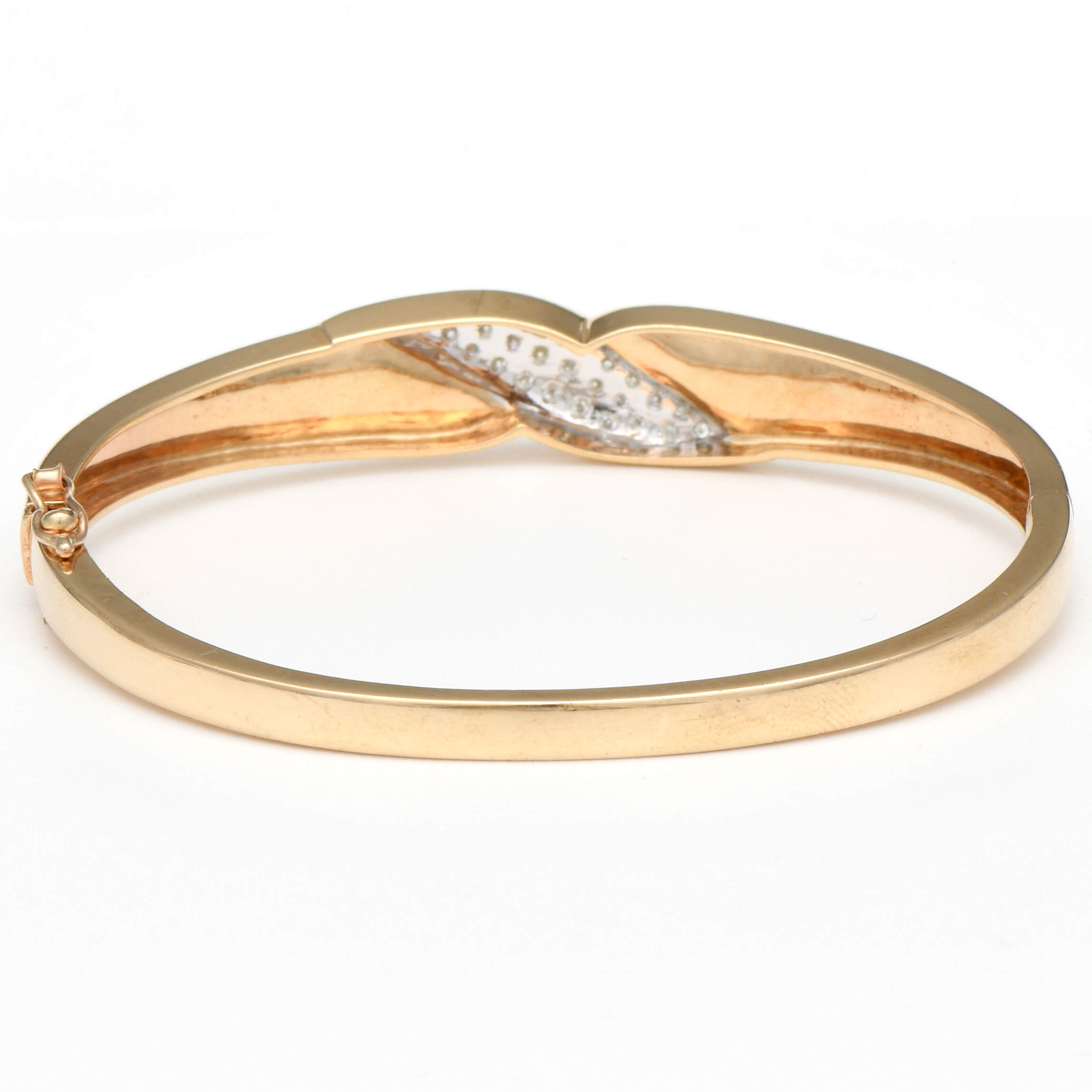 14KYW Diamond(0.39) Textured Hinged Bangle Bracelet-2