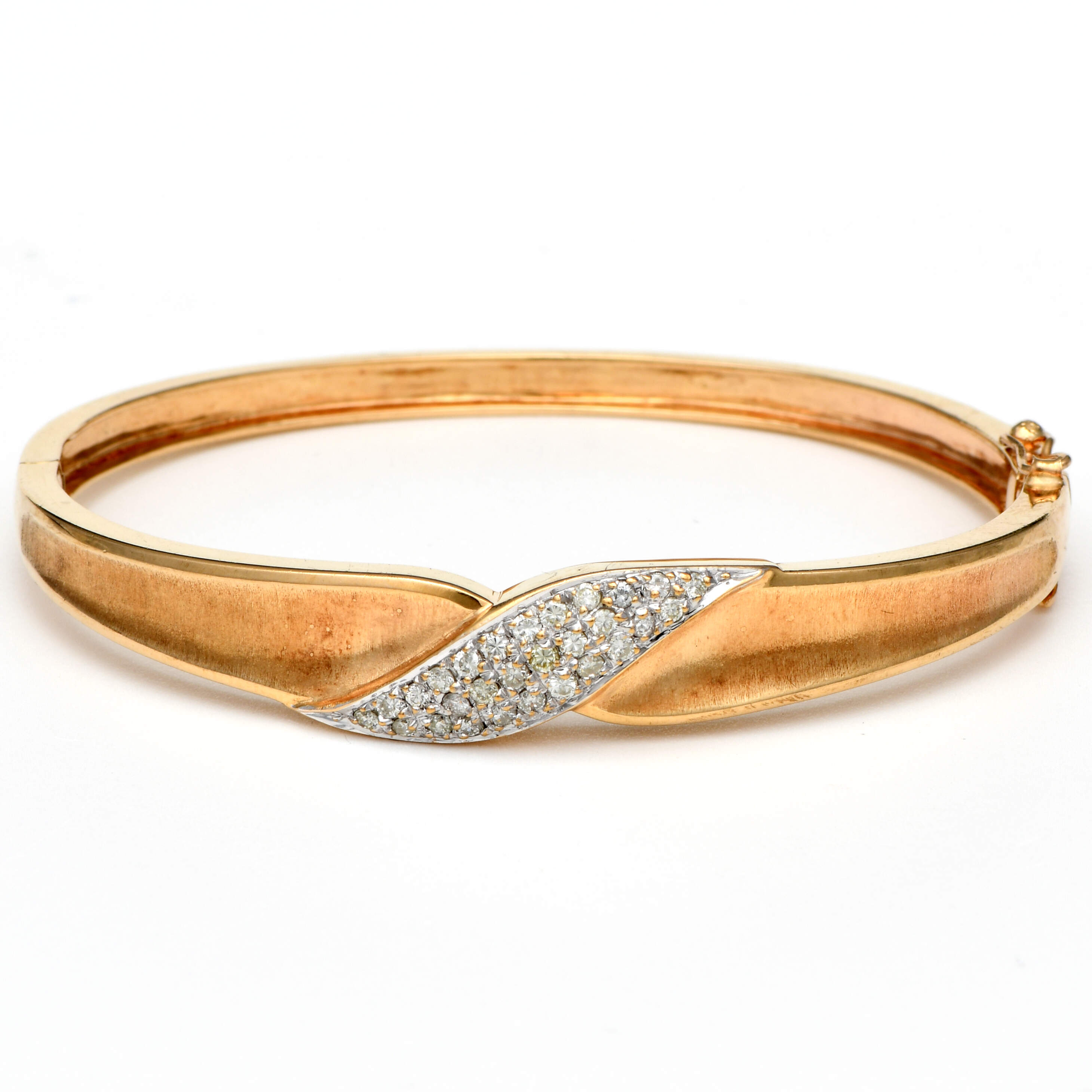 14KYW Diamond(0.39) Textured Hinged Bangle Bracelet-1