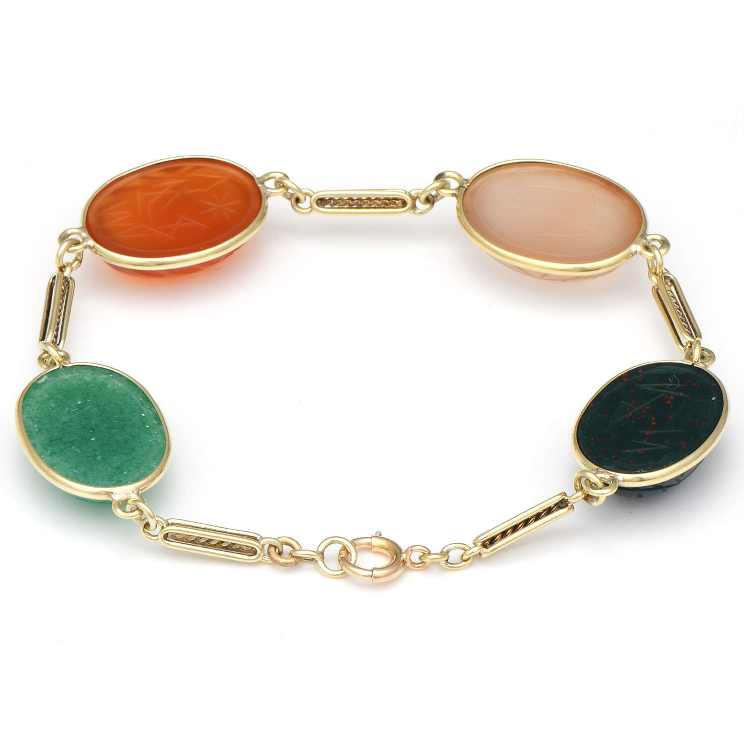 14KY Multi Gemstone Scarab Link Bracelet-2