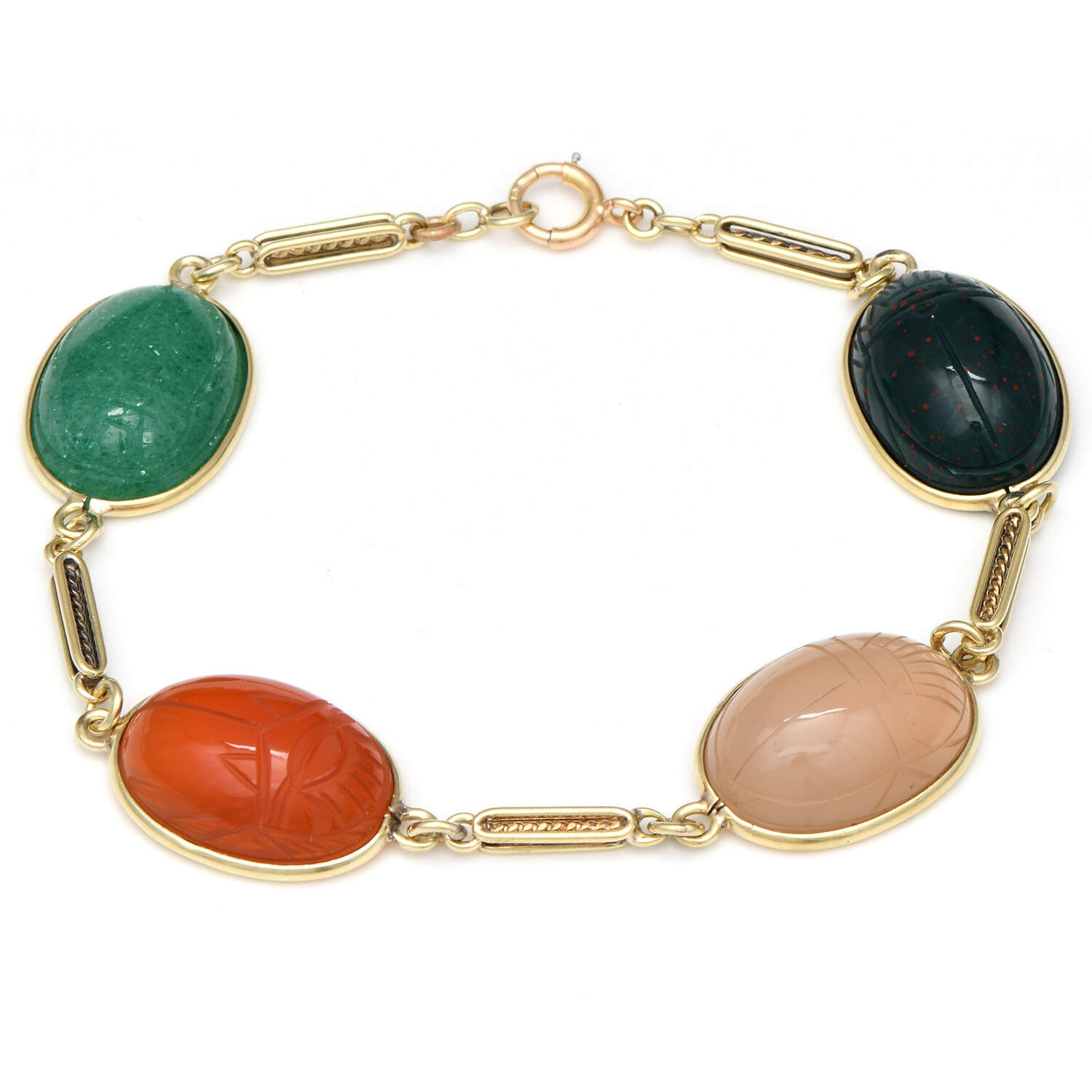 14KY Multi Gemstone Scarab Link Bracelet-1