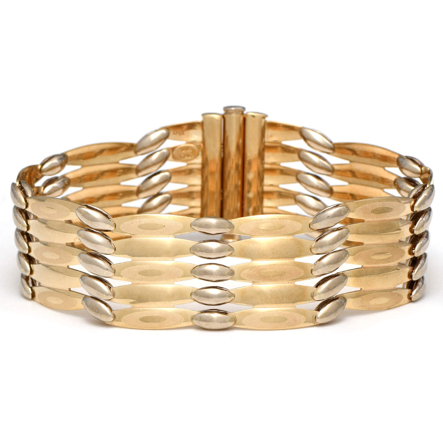 14KYW Wide Etched Link Bracelet-1