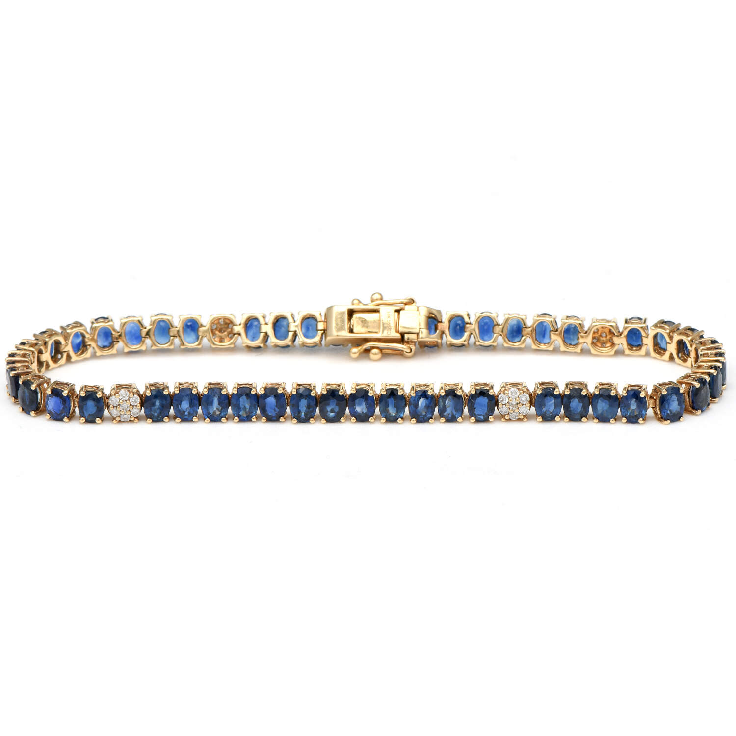 14KY Sapphire(9.6) & Diamond(0.28) Line Bracelet-3