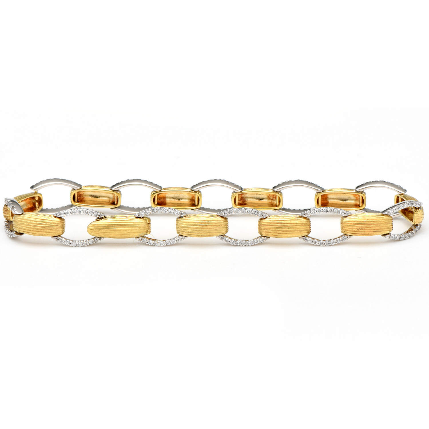 14KWY Diamond(0.85) Two-Tone Textured Link Bracelet-2