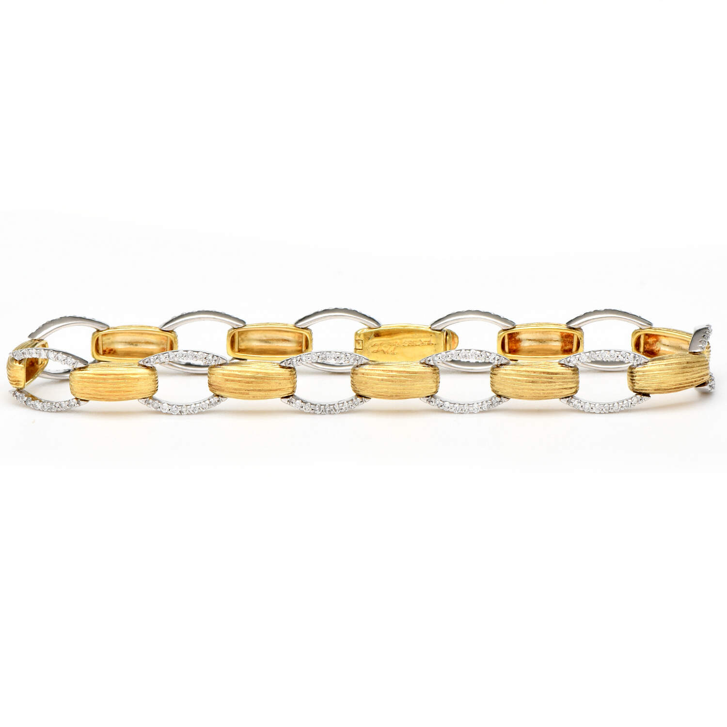14KWY Diamond(0.85) Two-Tone Textured Link Bracelet-1