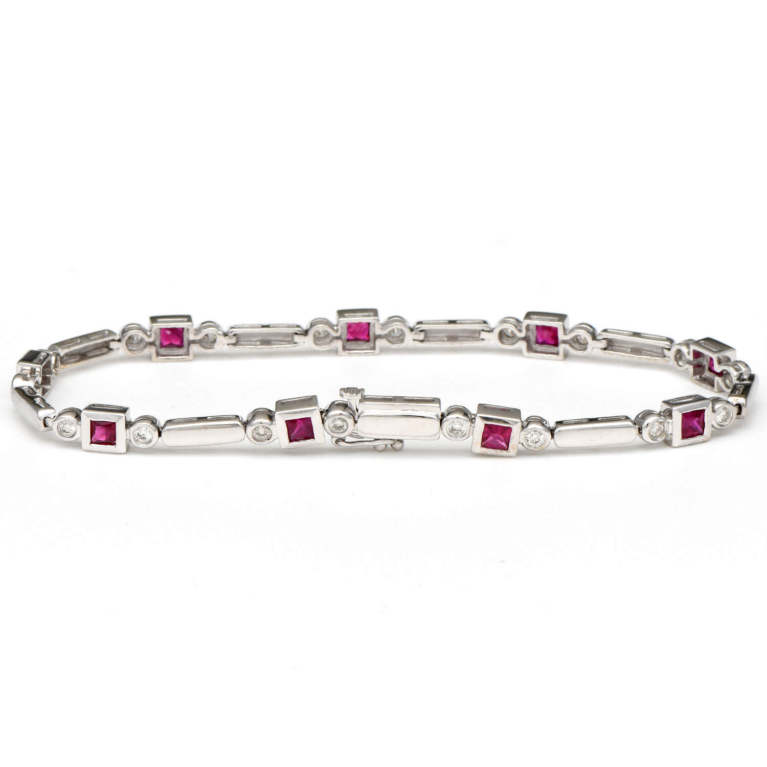 14KW Ruby(0.50) & Diamond Line Bracelet-2