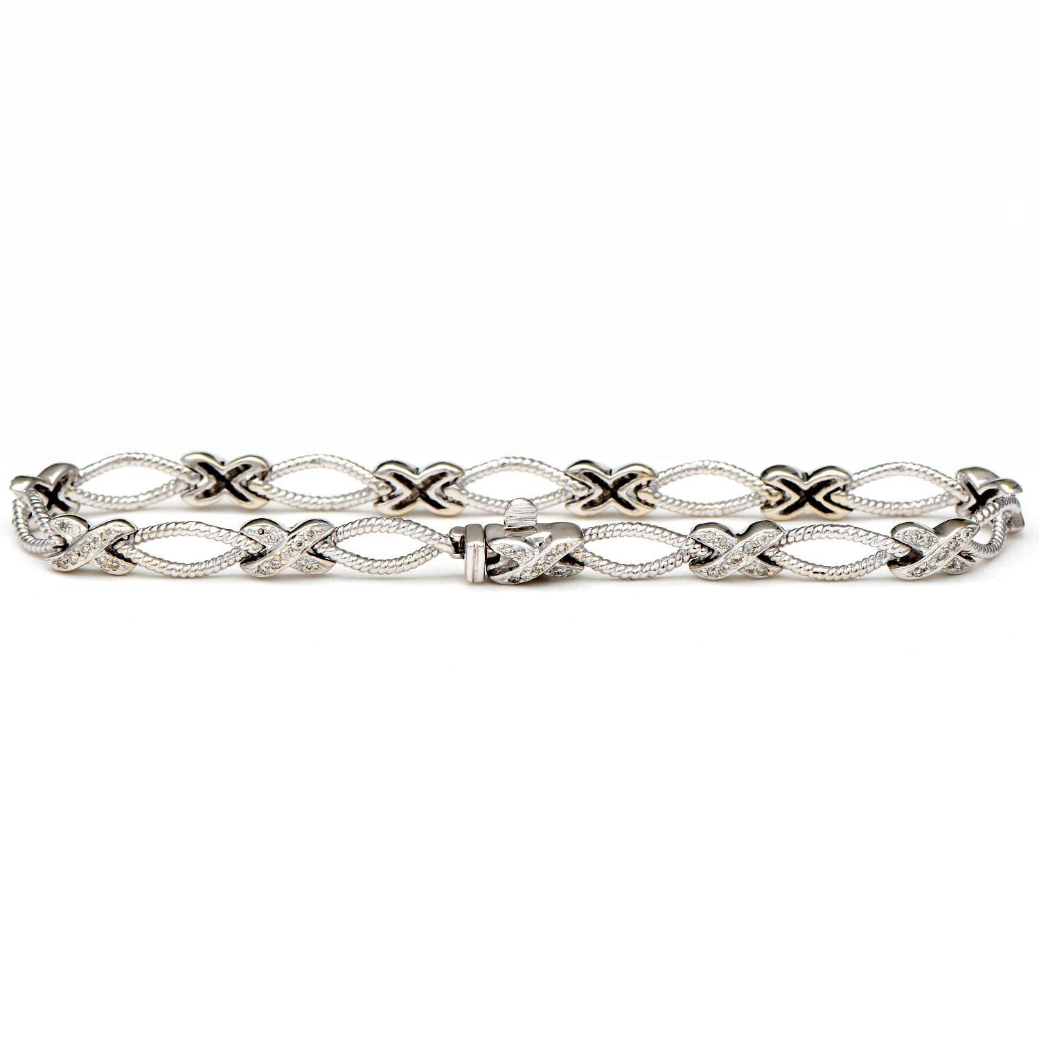 14KW Textured Diamond(0.50) "X & O" Line Bracelet-3