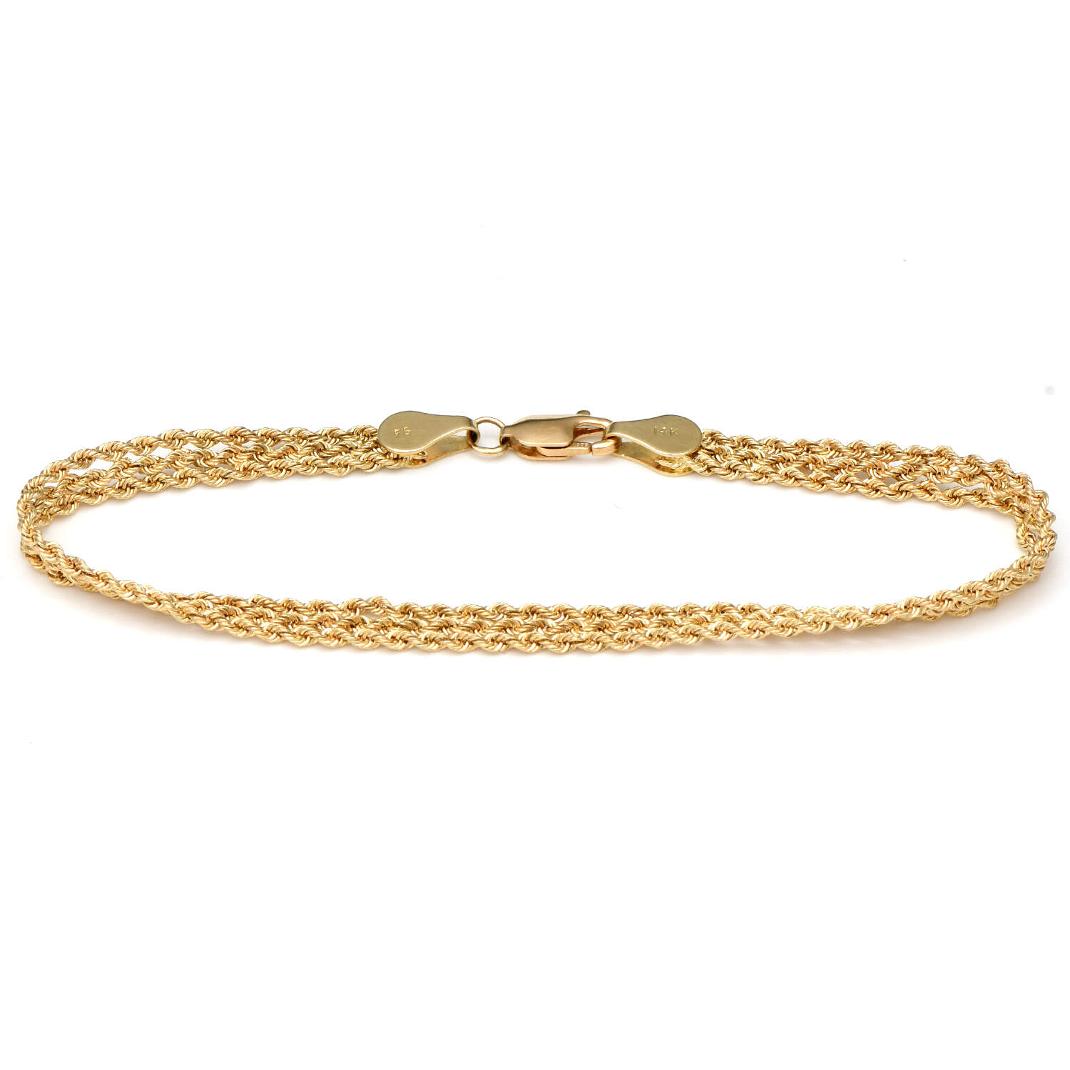 14KY Three Strand Rope Chain Bracelet-1