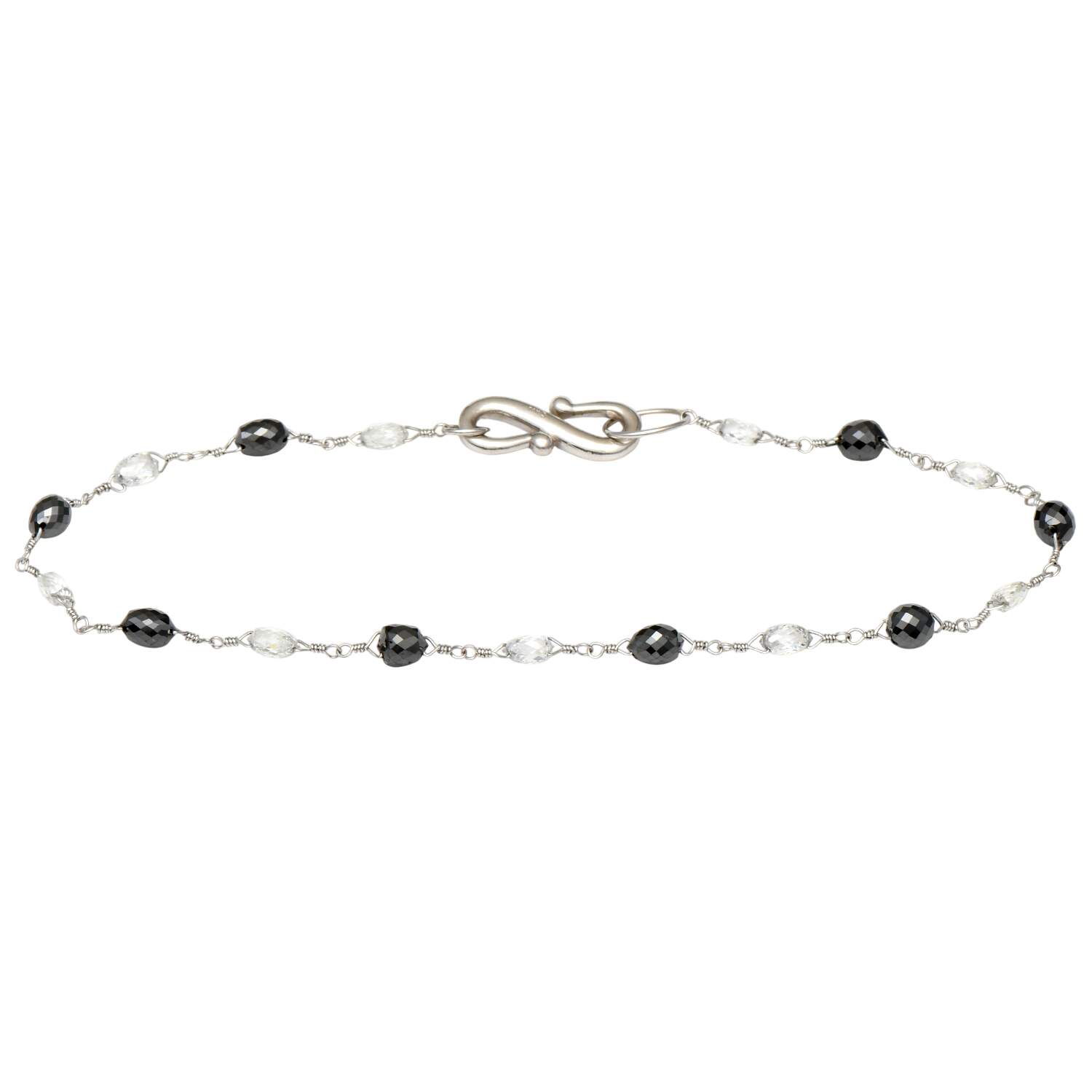 14KW Black(1.84) & White(1.8) Diamond Briolette Link Bracelet-1