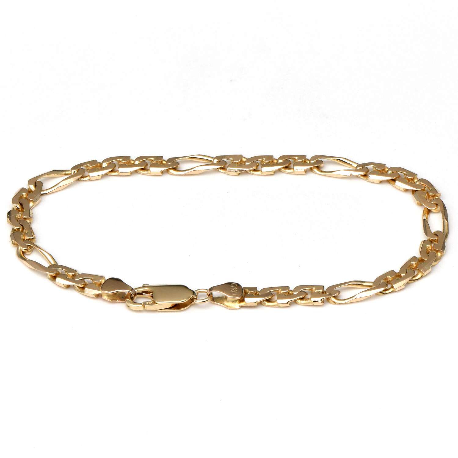 14KY Solid Figaro LInk Bracelet-2