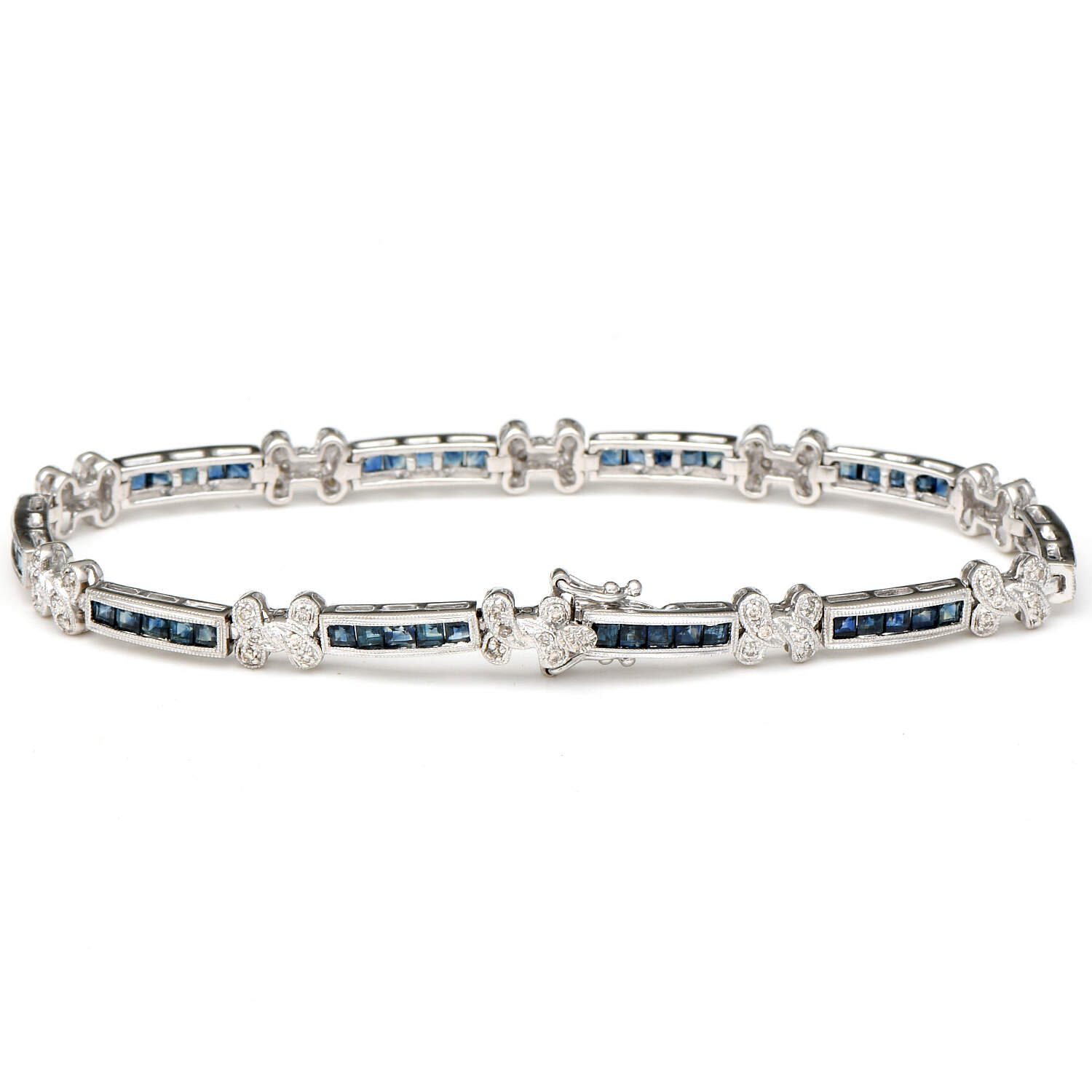 14KW Sapphire(3.0) & Diamond(0.30) Milgrain Line Bracelet-2