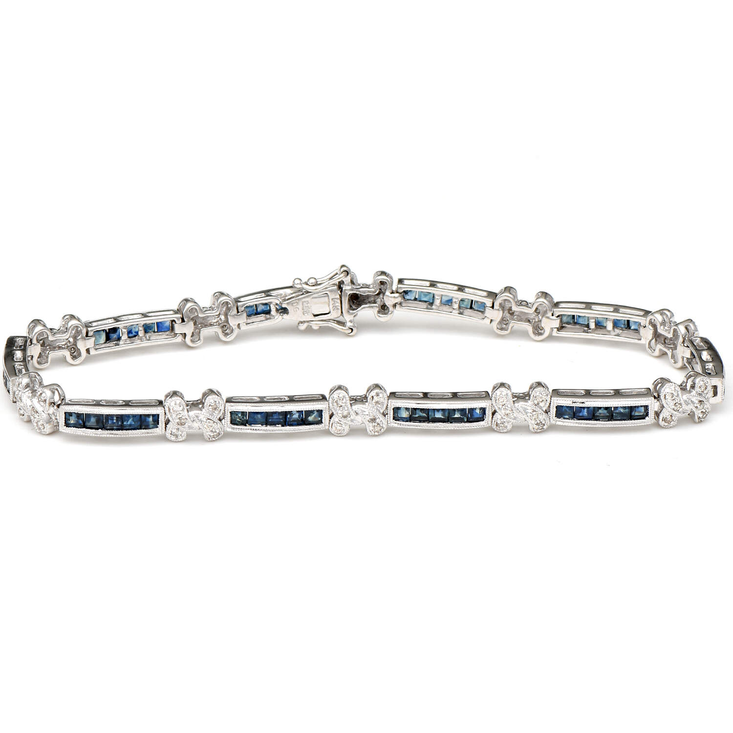14KW Sapphire(3.0) & Diamond(0.30) Milgrain Line Bracelet-1