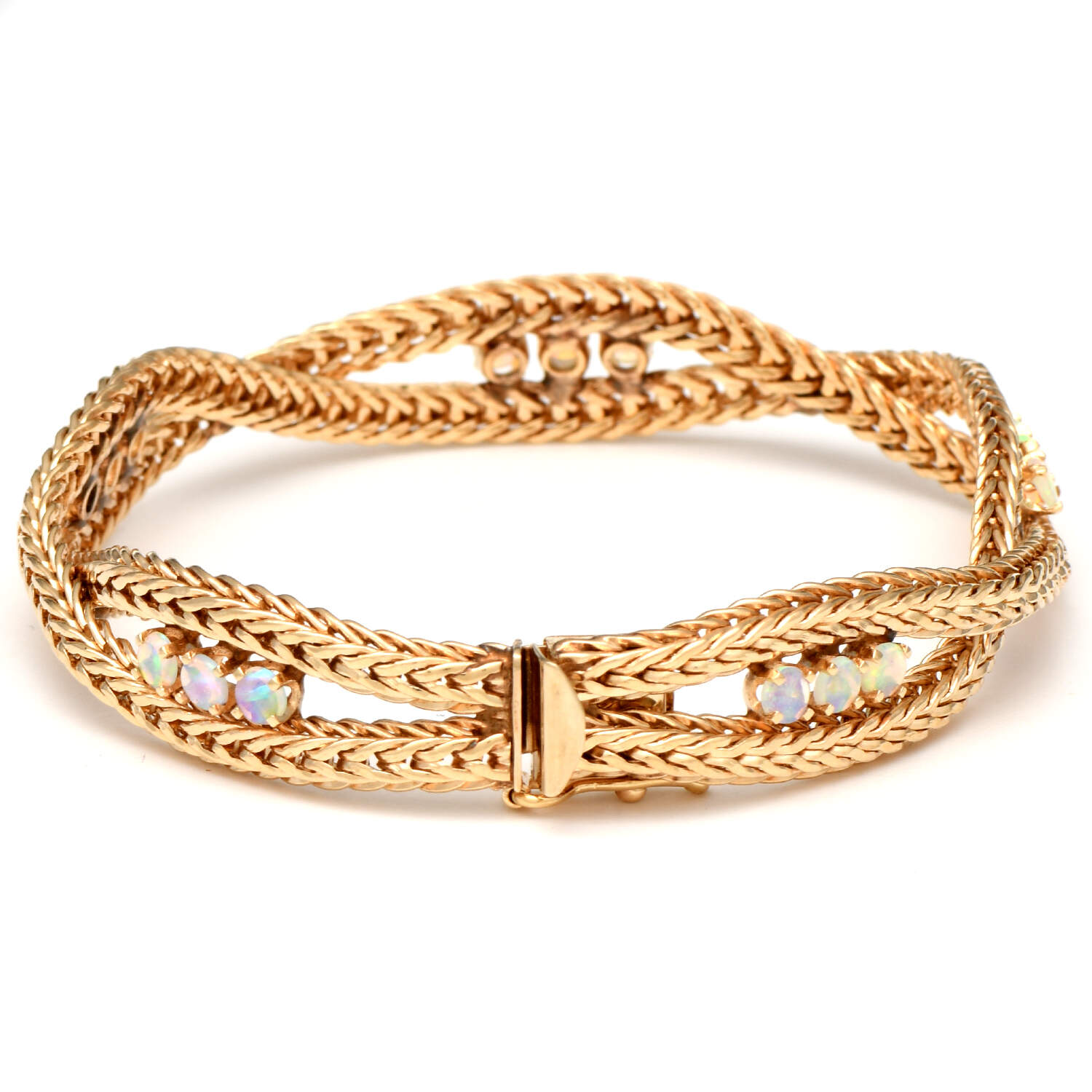14KY Bold Crystal Opal(1.05) Woven Bracelet-2
