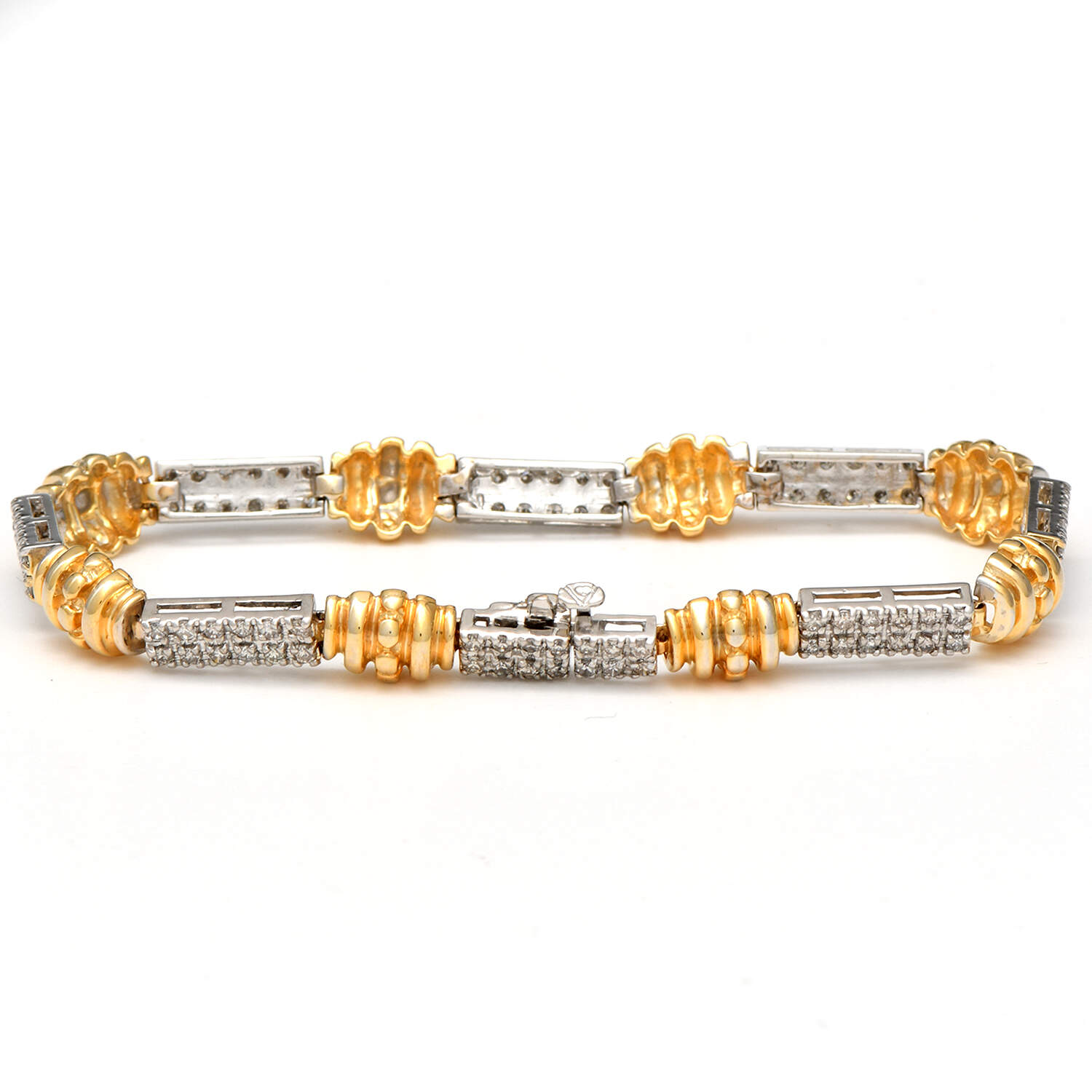 14KWY Diamond(1.45) Line & Column Bar Bracelet-2
