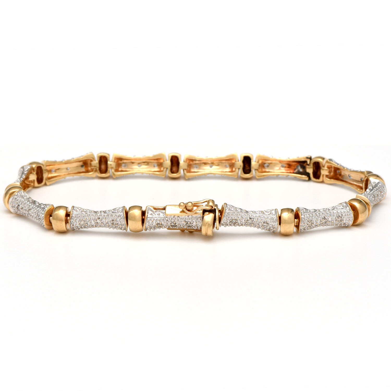 14KWY Two-Tone Textured Diamond(0.36) Accent Bracelet-2