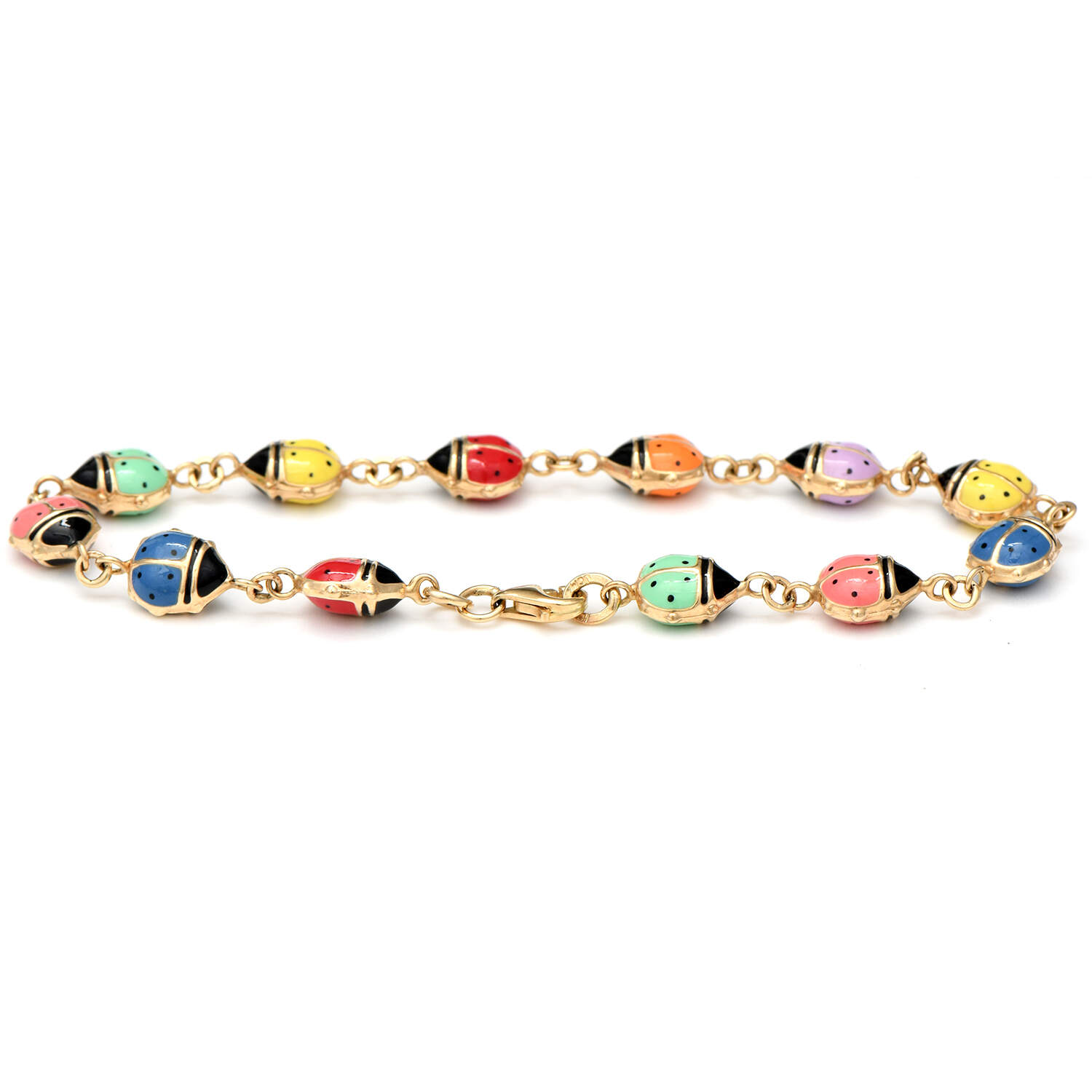 10KY Multi-Color Enameled Ladybug Bracelet-2