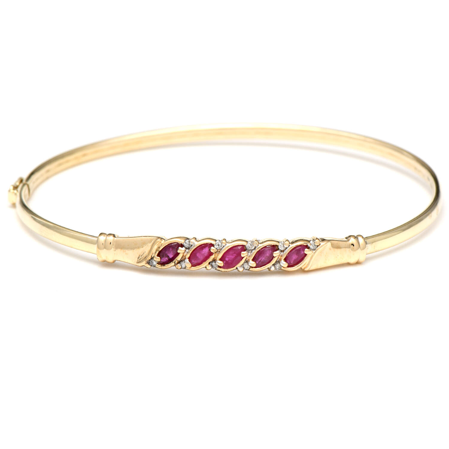 14KY Ruby(0.75) & Diamond(0.10) Hinged Bangle Bracelet-1
