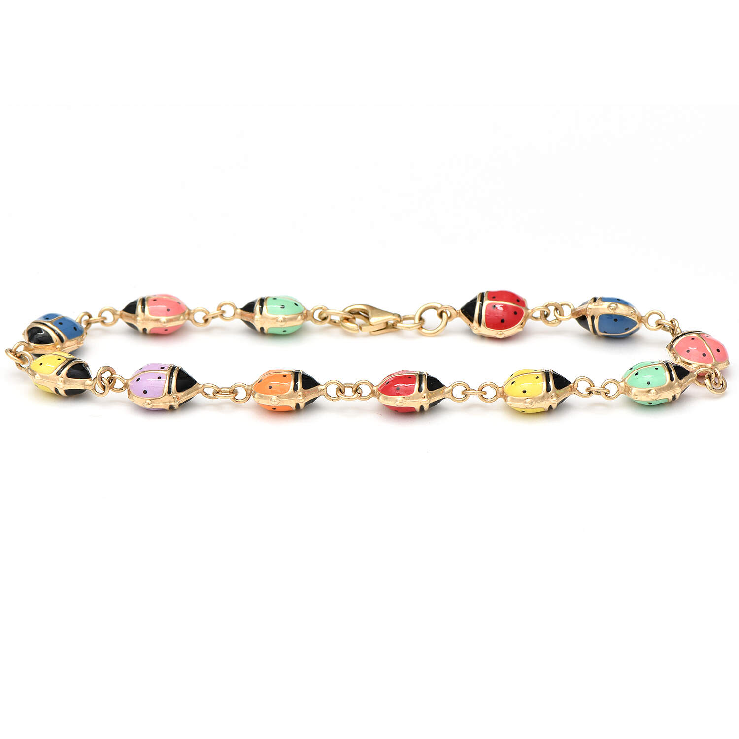 10KY Multi-Color Enameled Ladybug Bracelet-1