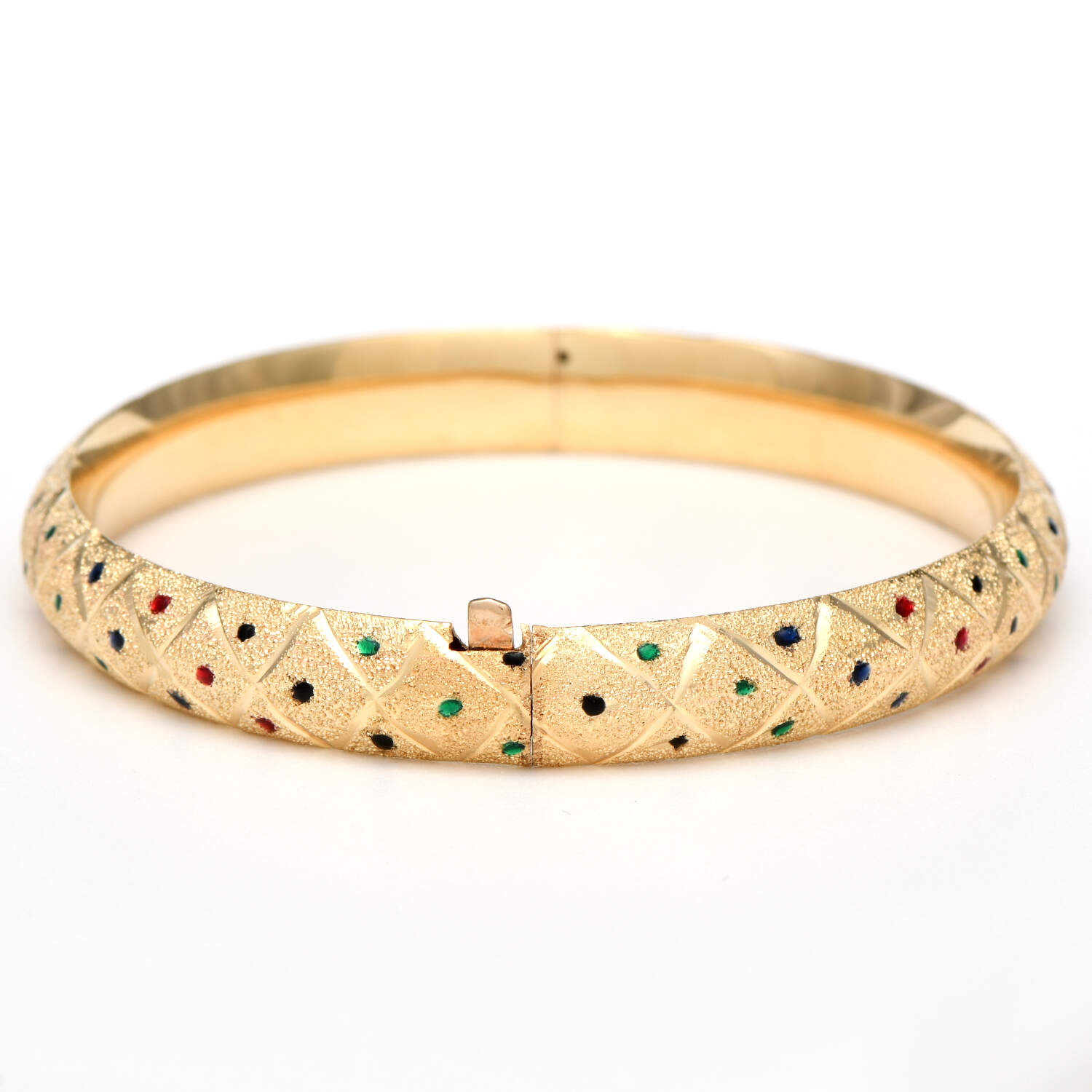 14KY Textured Multi Color Enamel Bangle Bracelet-3