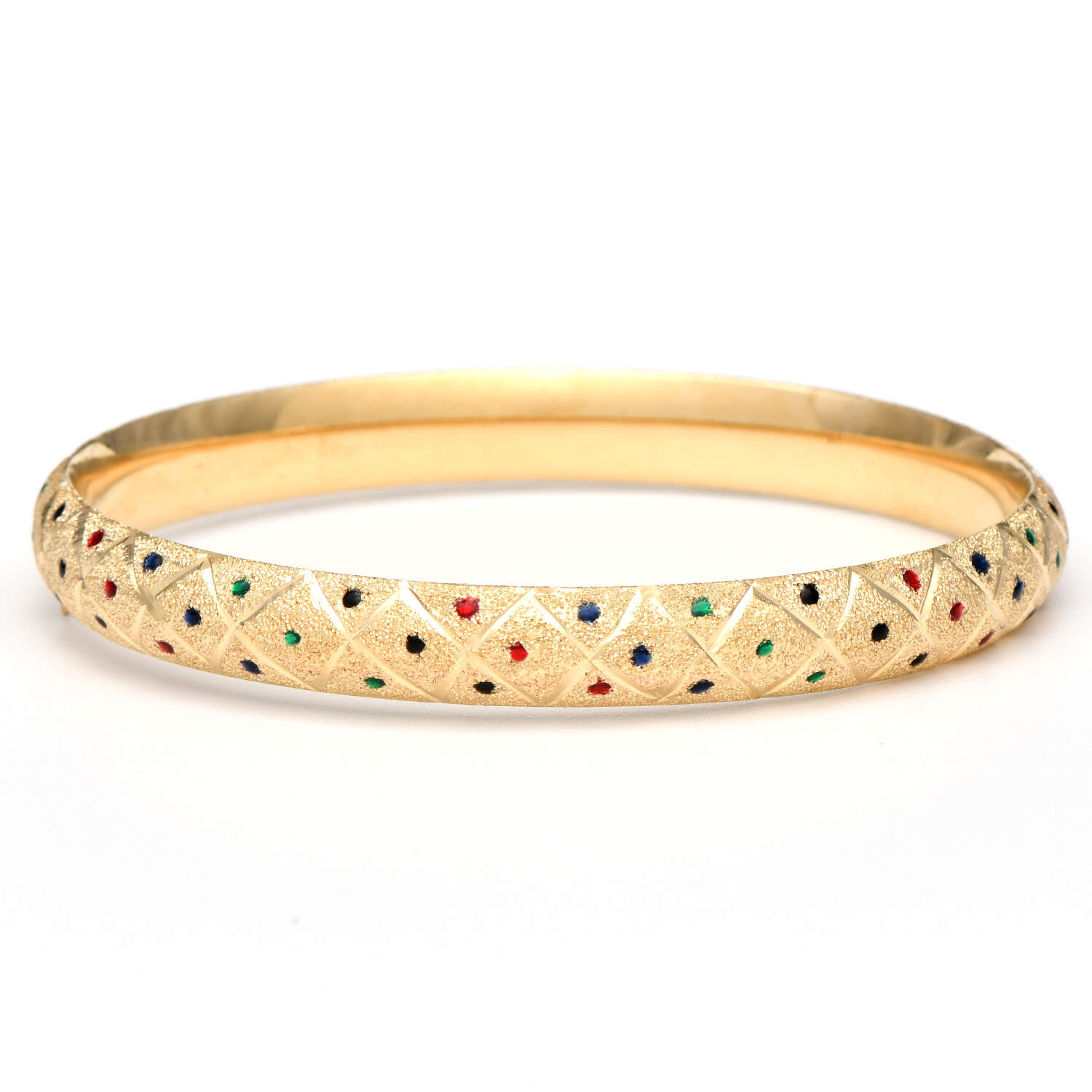 14KY Textured Multi Color Enamel Bangle Bracelet-2