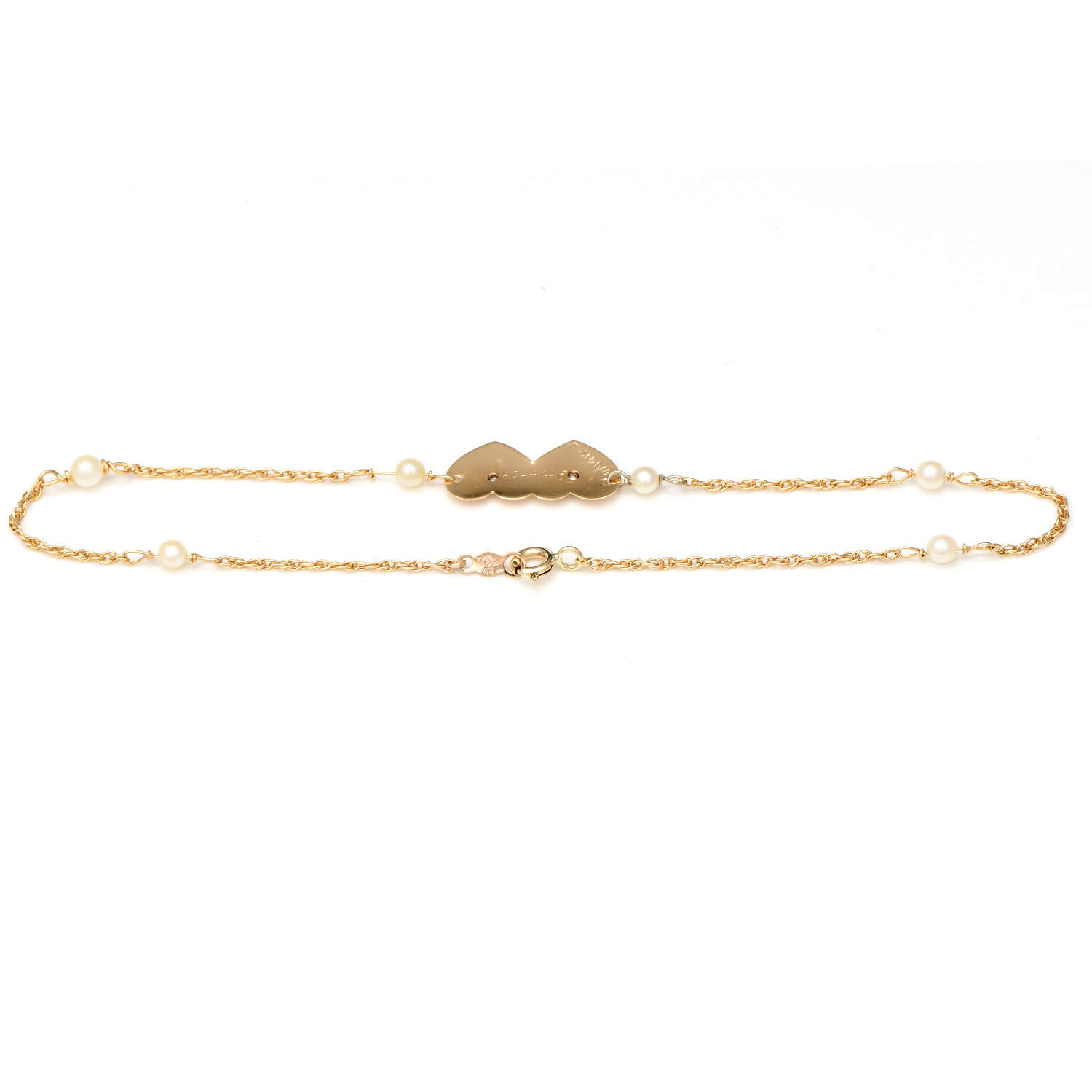 14KYW Vintage Diamond & Seed Pearl Station Anklet Bracelet-2