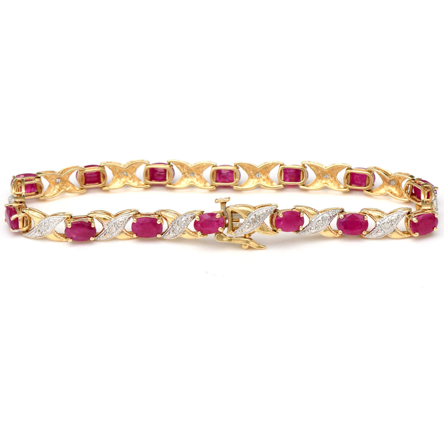 14KYW Ruby(7.0) & Diamond(0.14) X-Link Bracelet-2