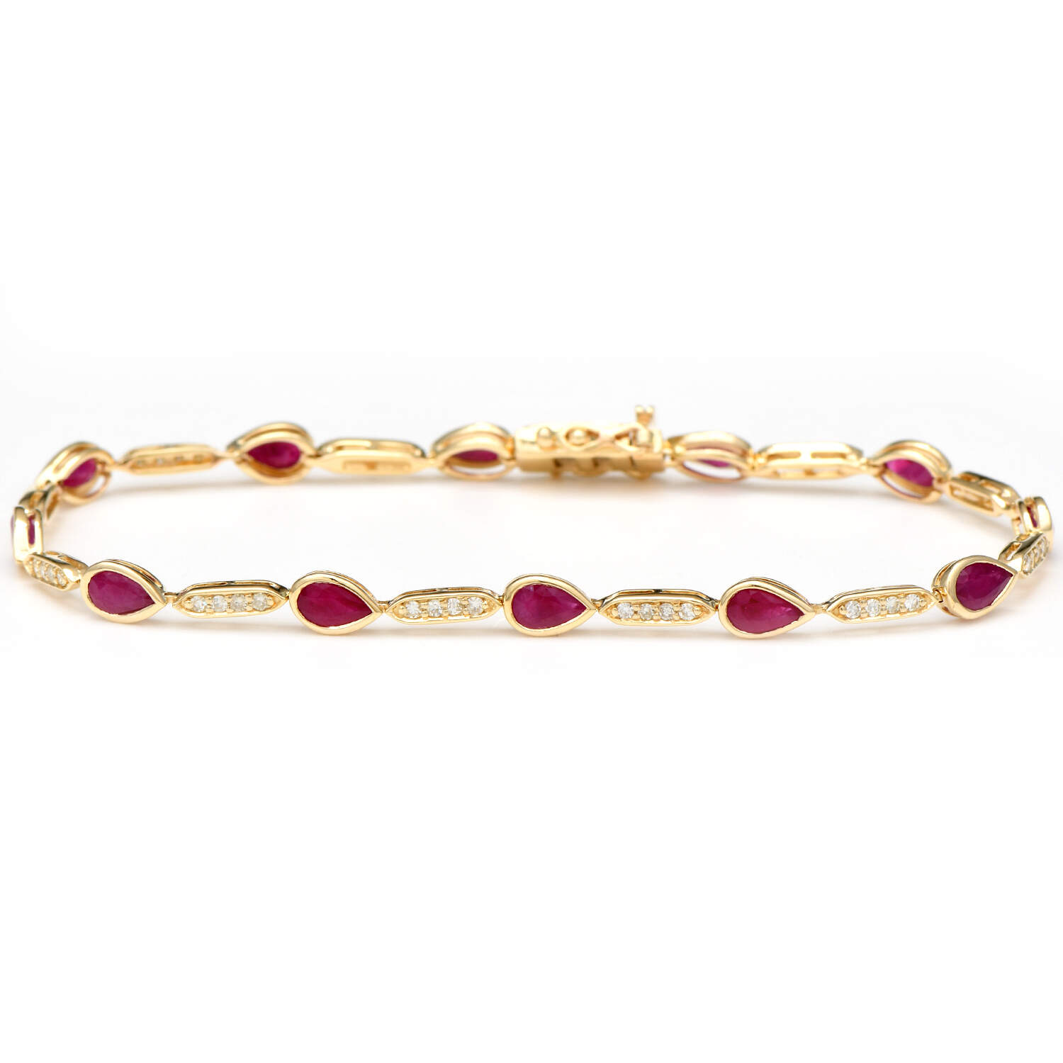 14KYW Ruby (2.66) & Diamond (0.50) Bar Line Bracelet-1