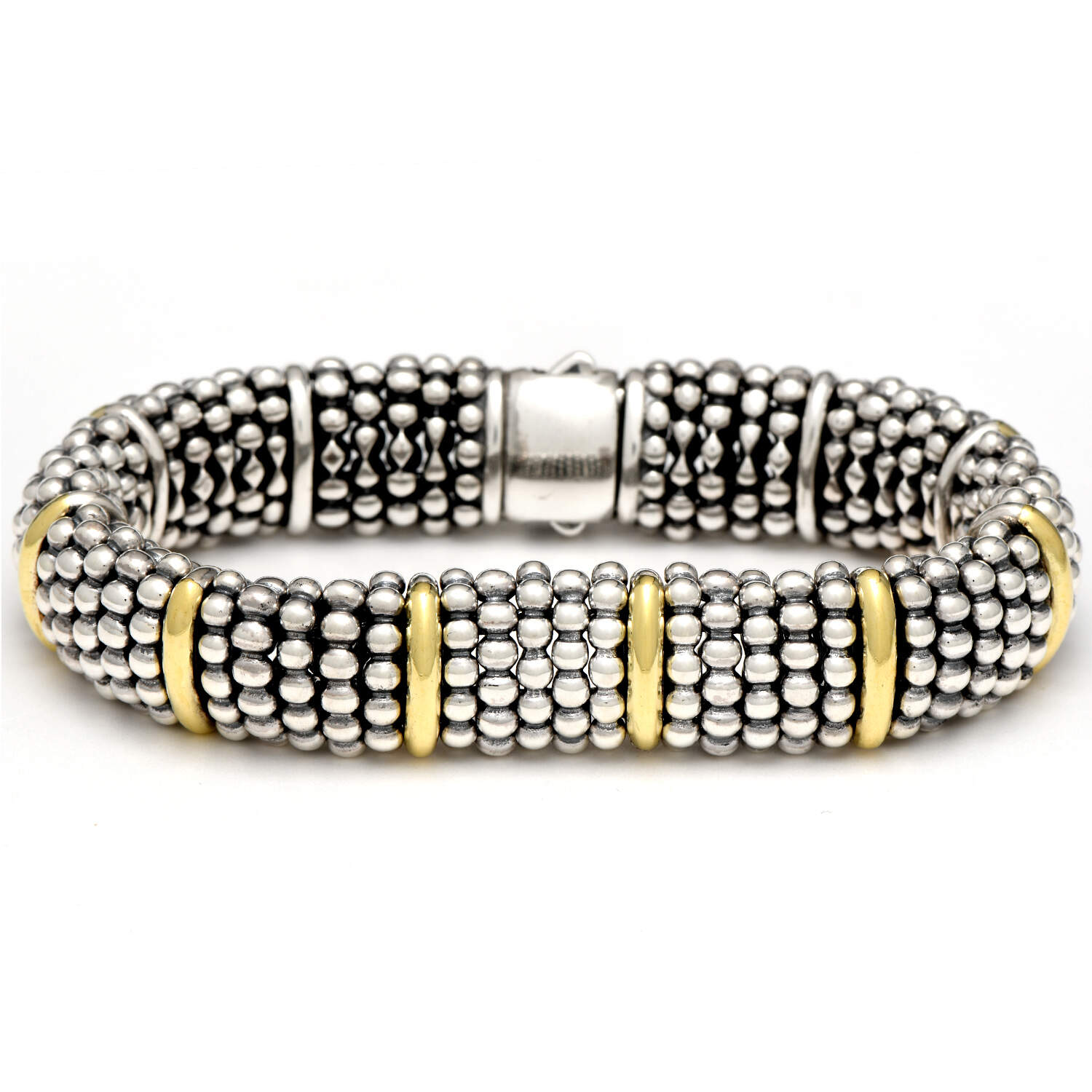 Sterling Silver 18KY Lagos Caviar Two-Tone Station Bracelet-1