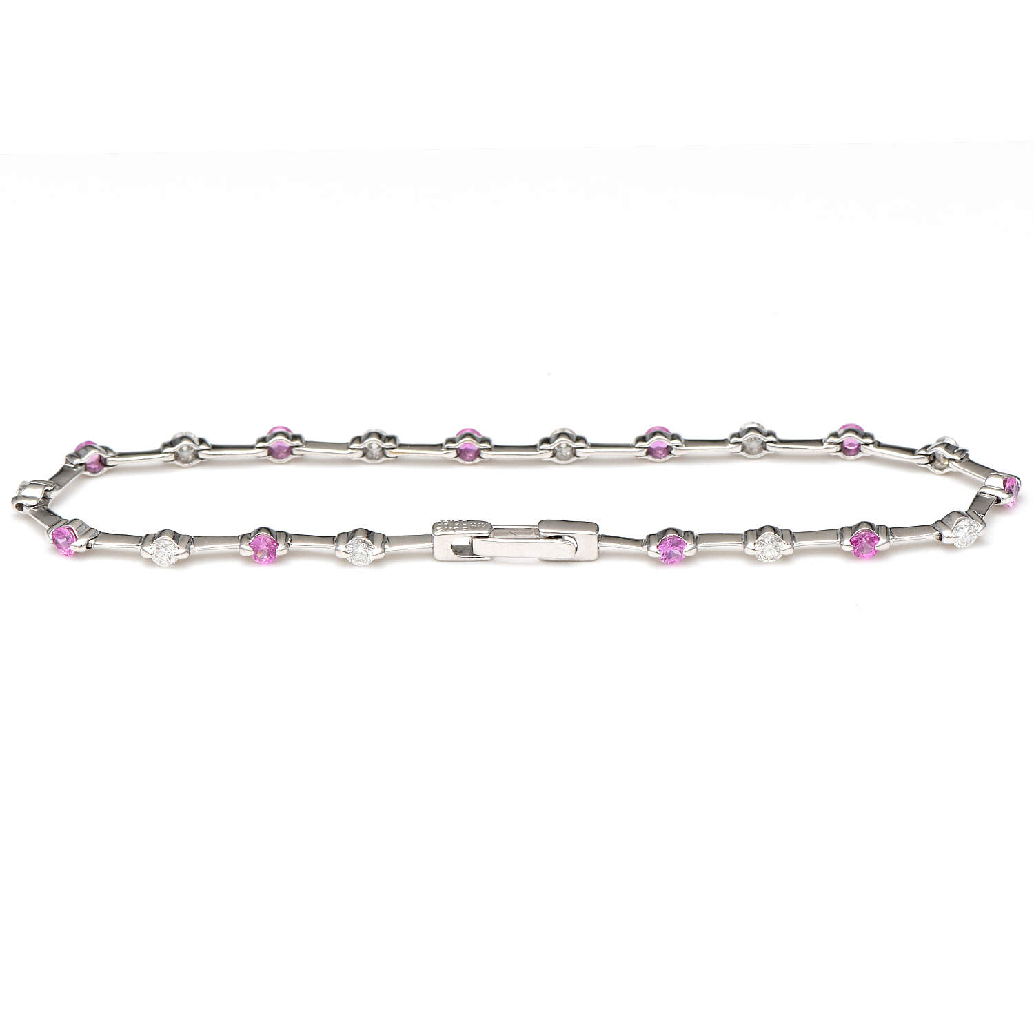 18KW Dainty Pink Sapphire(0.90) & Diamond(0.60) Line Bracelet-2