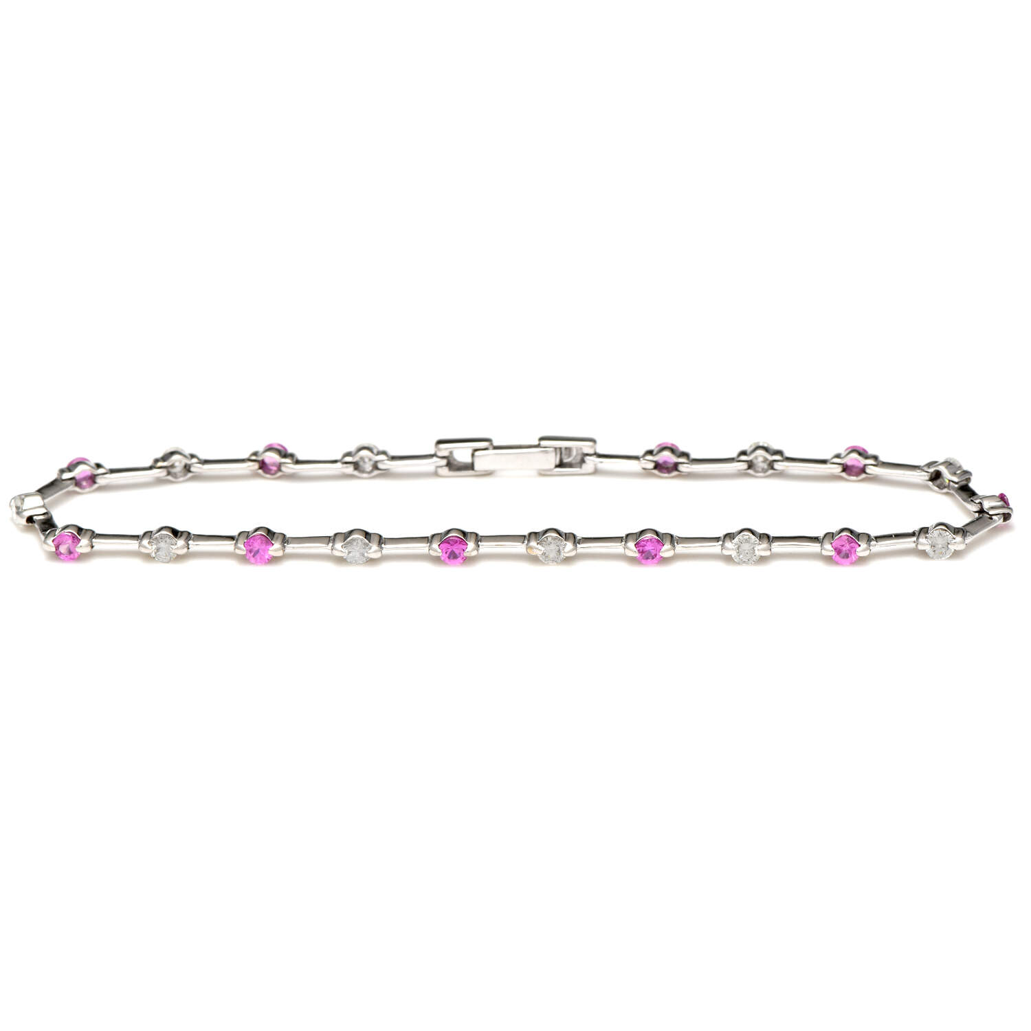 18KW Dainty Pink Sapphire(0.90) & Diamond(0.60) Line Bracelet-1