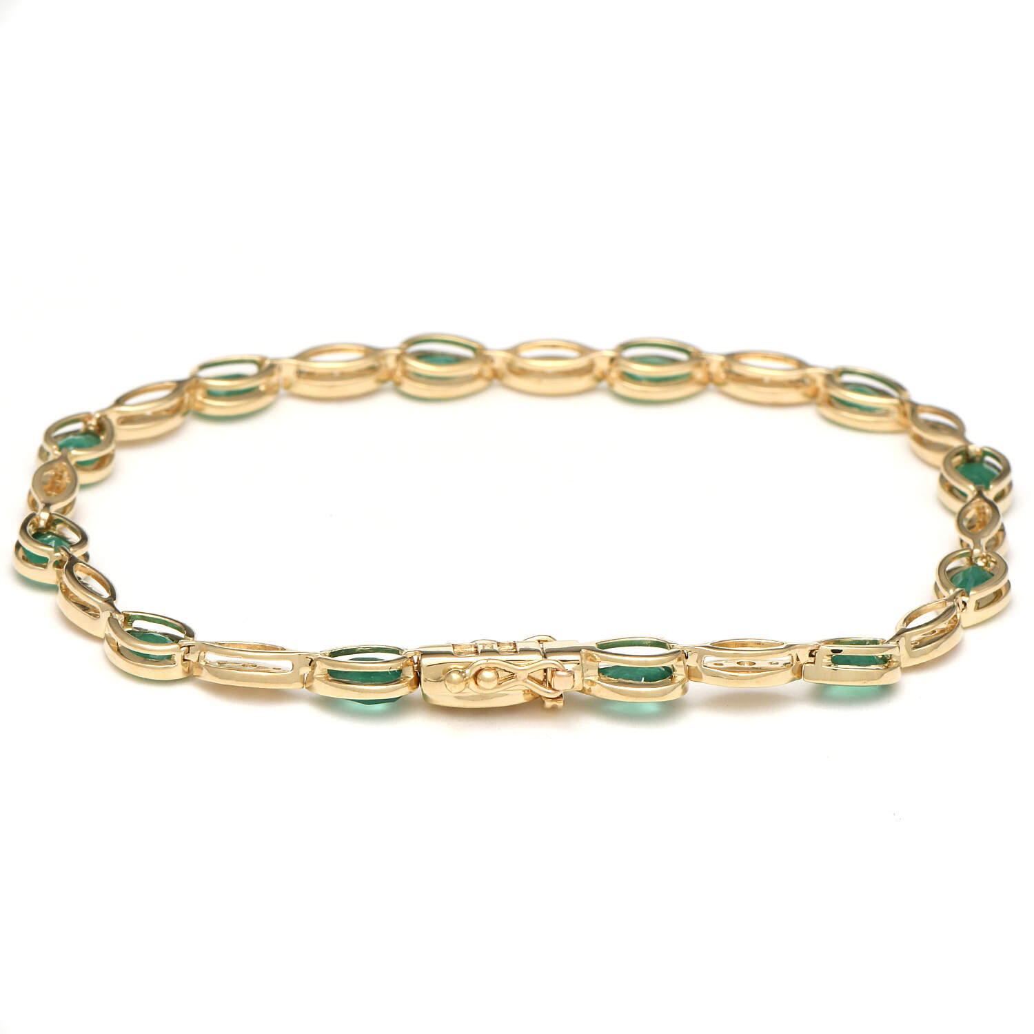 14KY Emerald (4.06) & Pave Diamond (0.60) Line Bracelet-2
