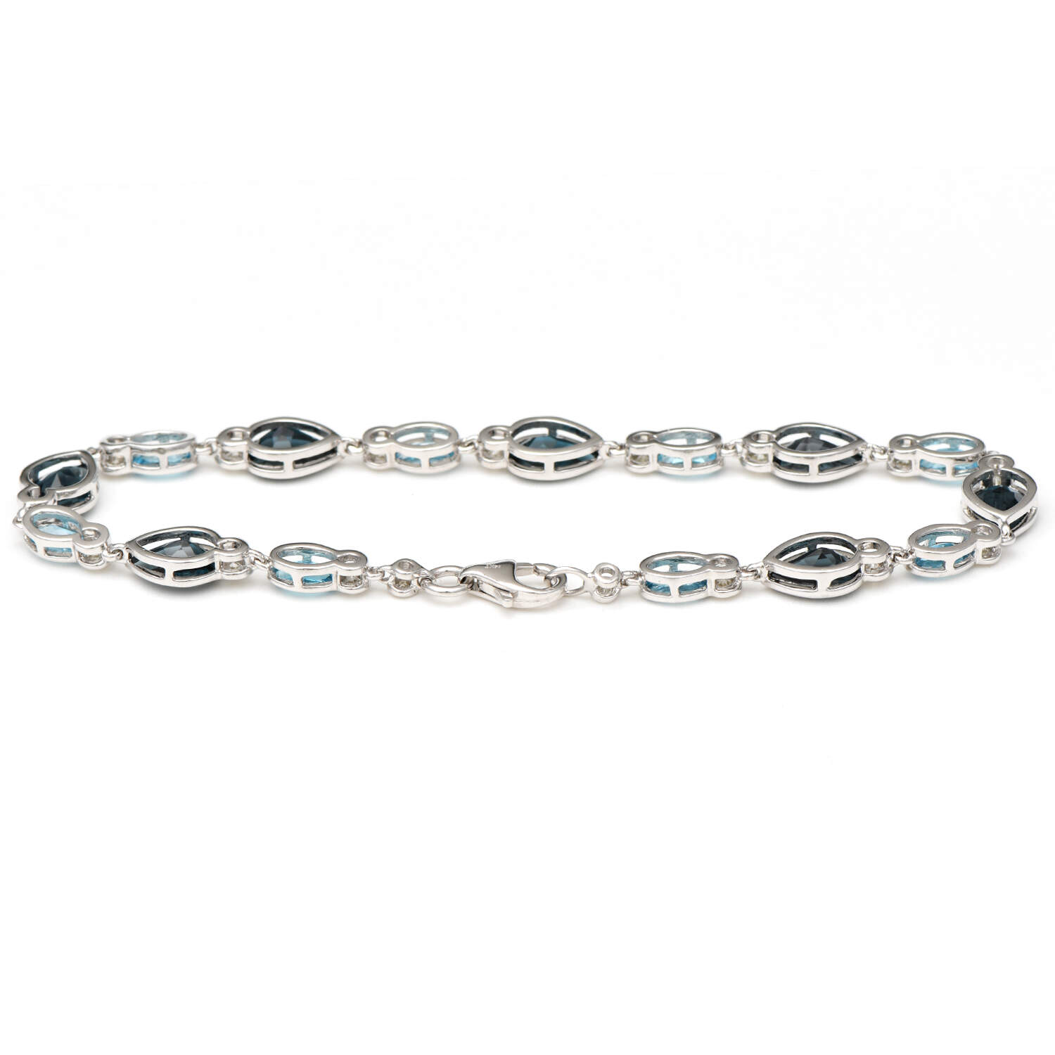 14KW Blue Topaz (8.20) & Diamond (0.50) Line Bracelet-2