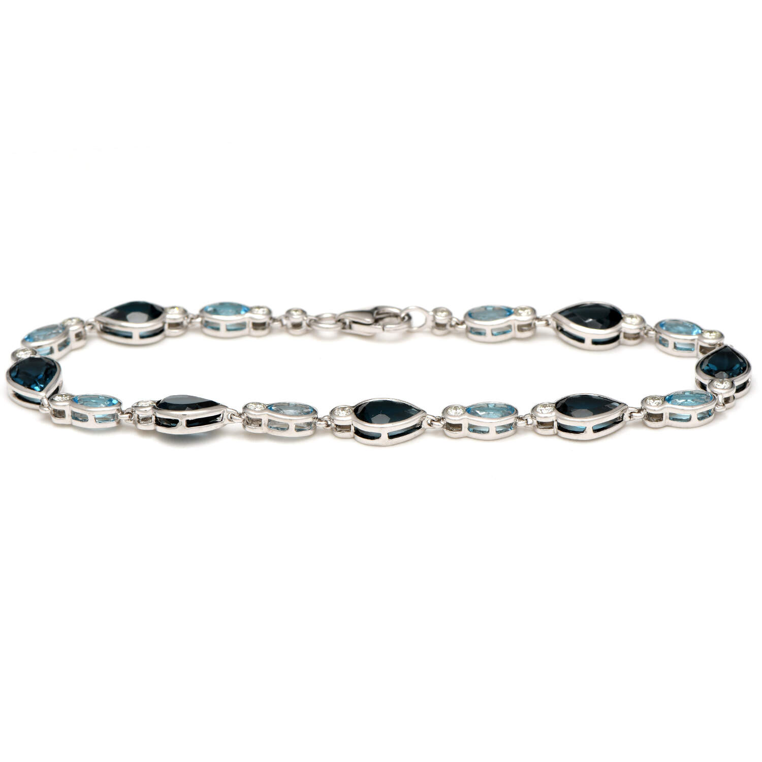 14KW Blue Topaz (8.20) & Diamond (0.50) Line Bracelet-1
