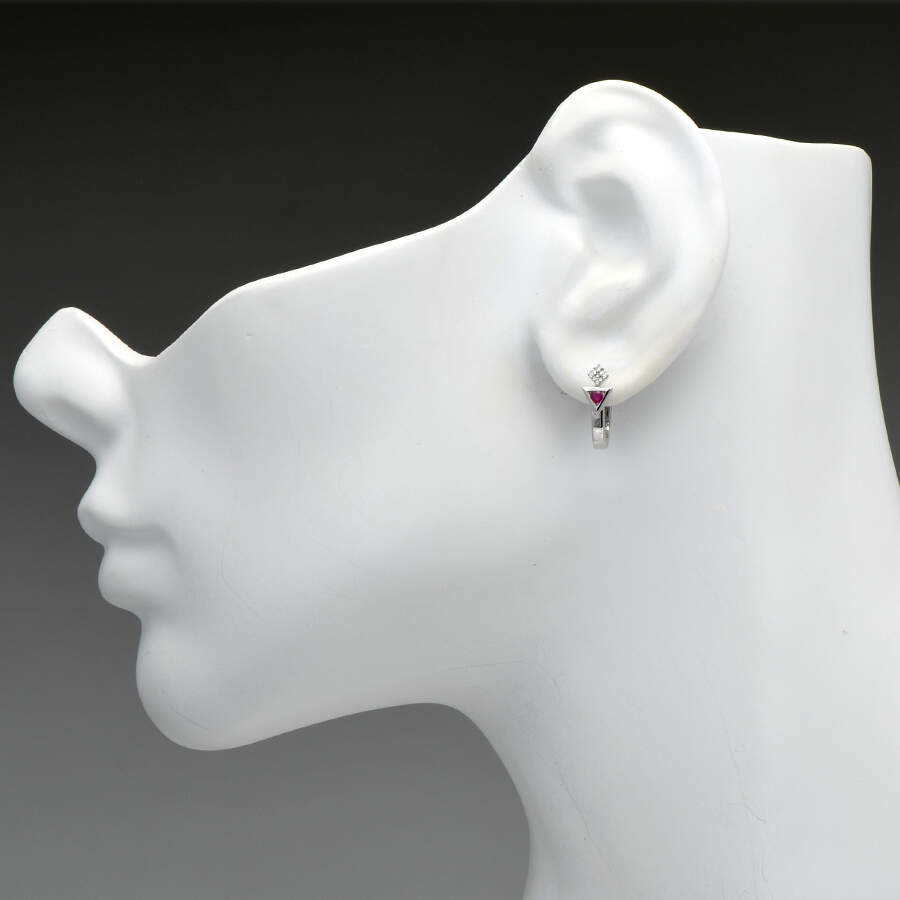 14KW Minimalist Ruby(0.06) & Diamond(0.04) Hoop Earrings-3