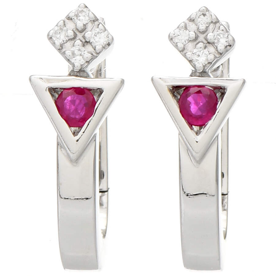 14KW Minimalist Ruby(0.06) & Diamond(0.04) Hoop Earrings-1