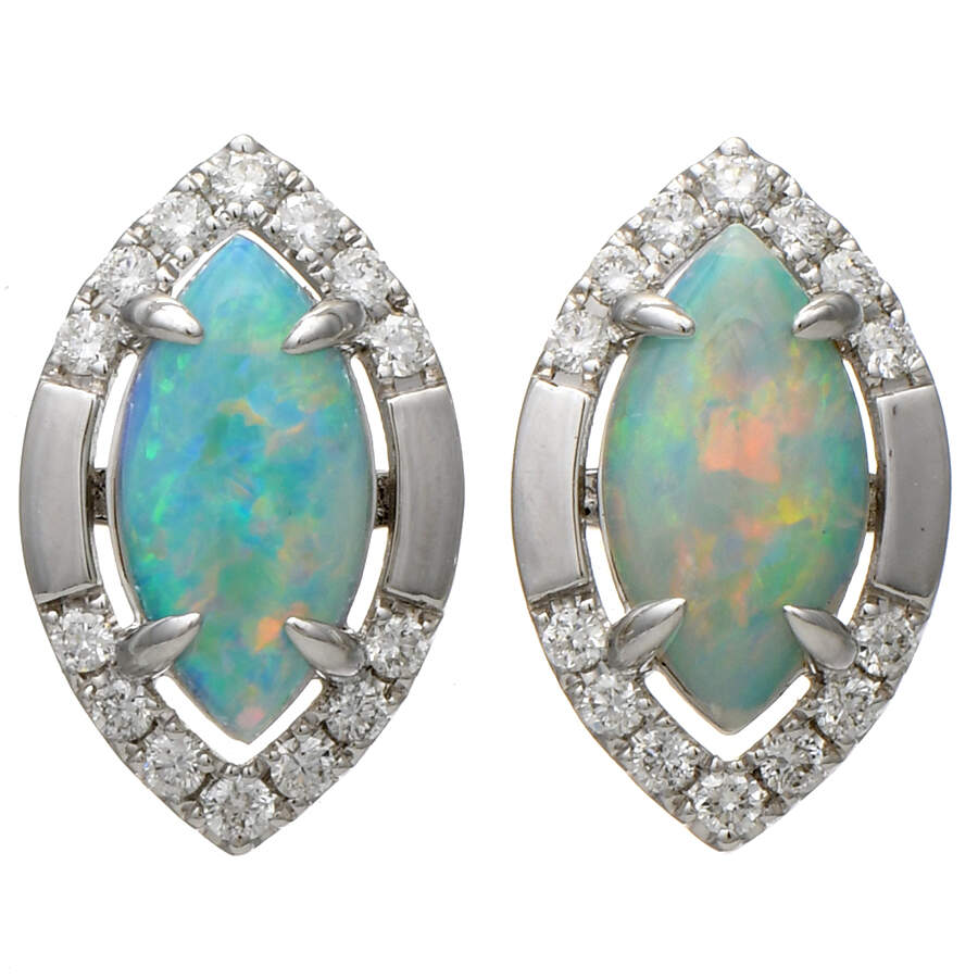 14KW Opal(1.45) & Diamond(0.26) Stud Earrings-1