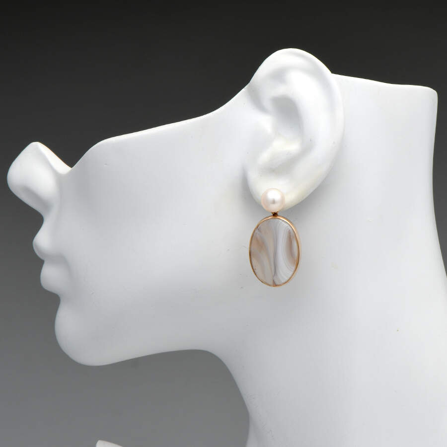 14KY Agate Slice & Cultured Pearl Earrings-3