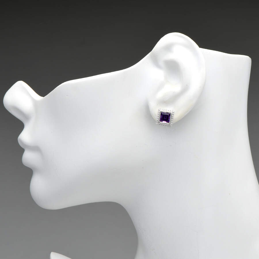 14KW Amethyst(2.0) & Diamond(0.28) Stud Earrings-3