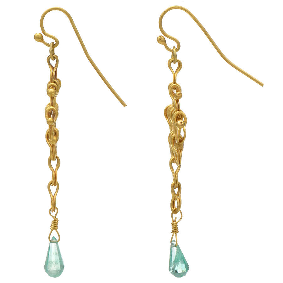 22KY Tourmaline Briollette Link Dangle Earrings-2