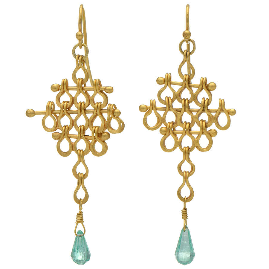 22KY Tourmaline Briollette Link Dangle Earrings-1