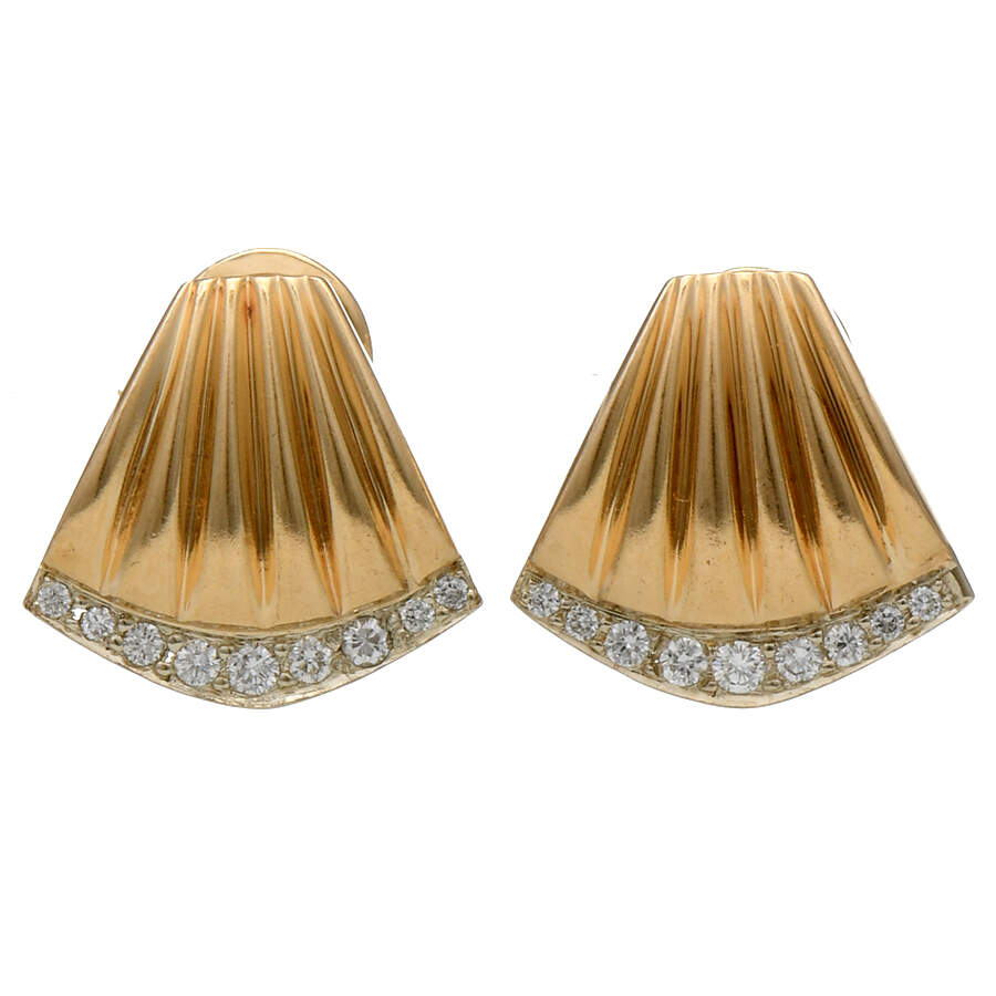 14KY Diamond(0.25) Ribbed Fan Earrings-1