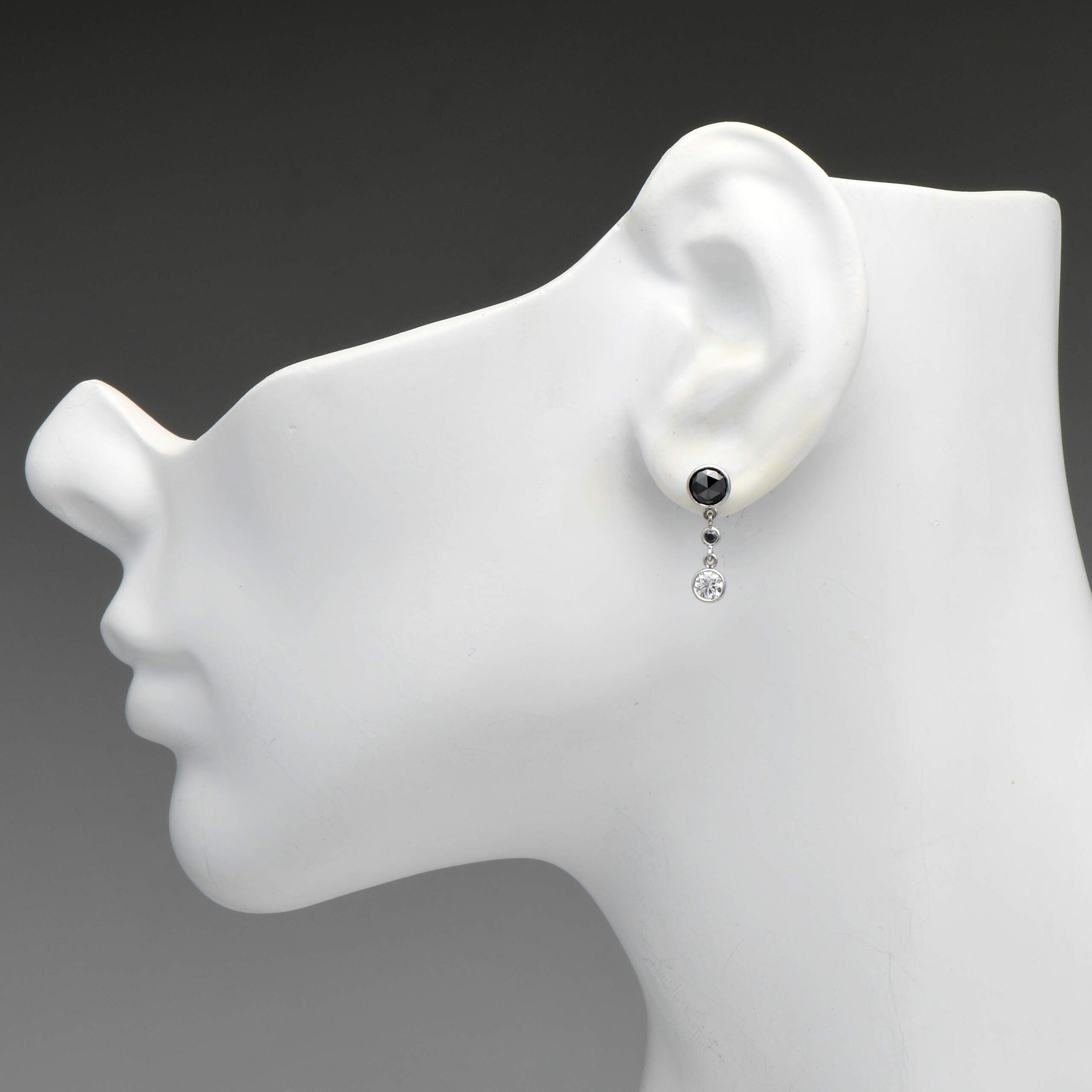 14KW Black & White Diamond(1.93) Dangle Earrings-3