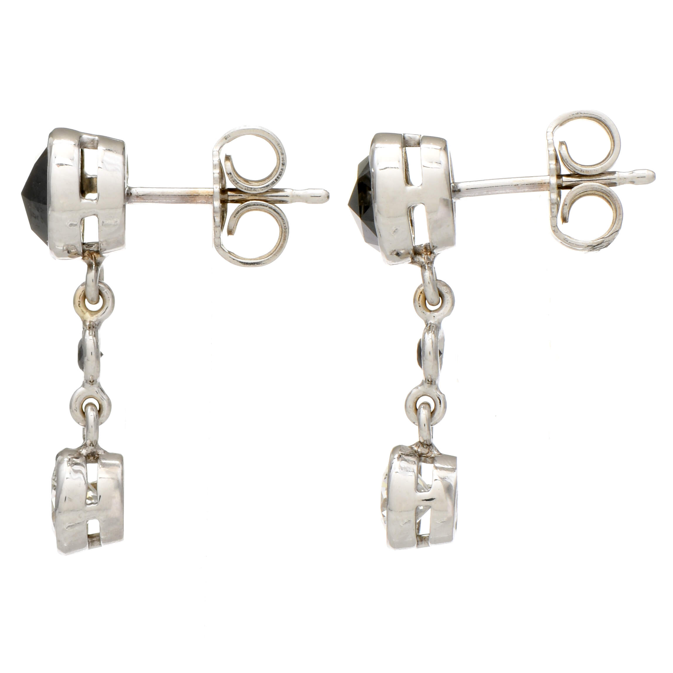 14KW Black & White Diamond(1.93) Dangle Earrings-2