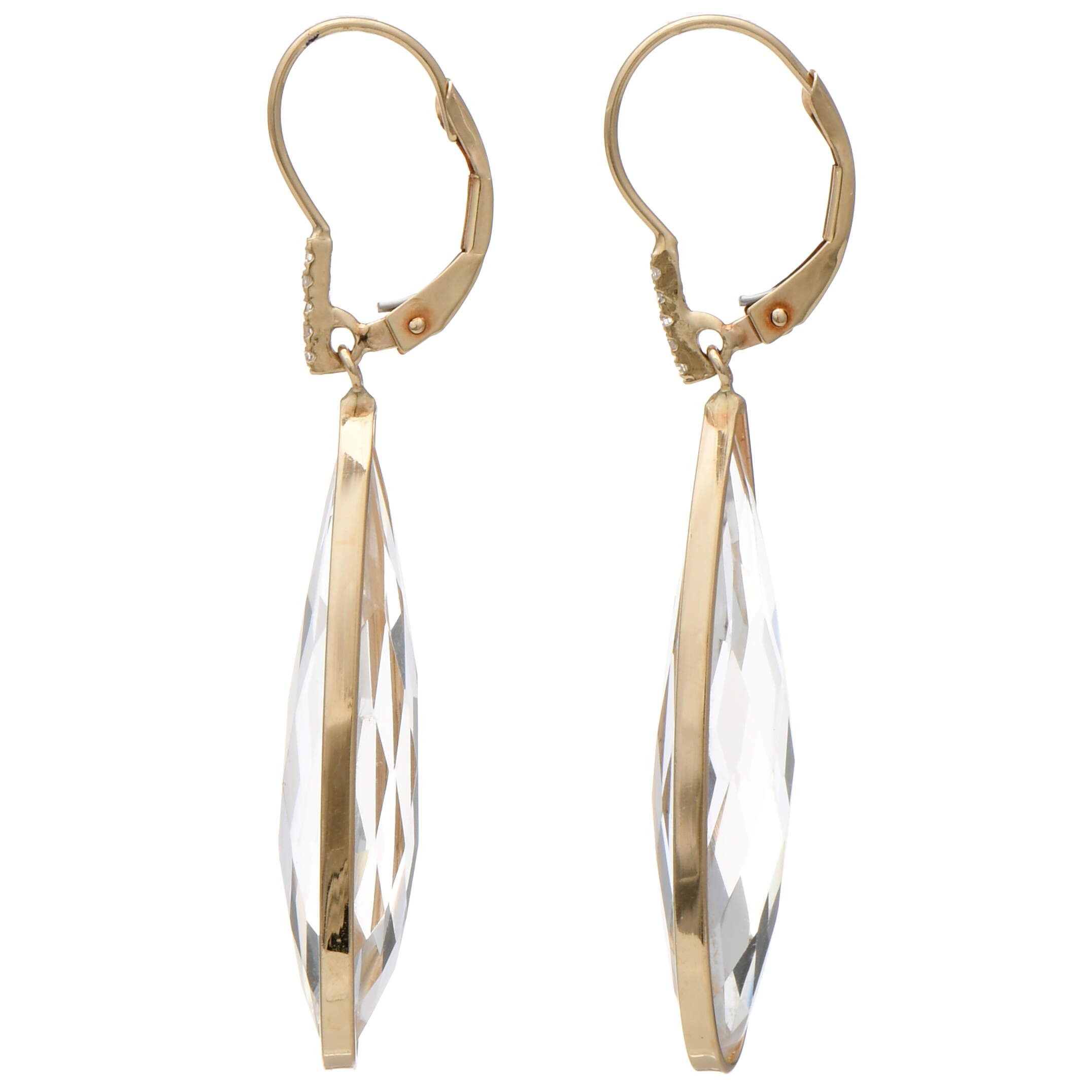 14KY Rock Crystal & Diamond Accent Drop Earrings-2