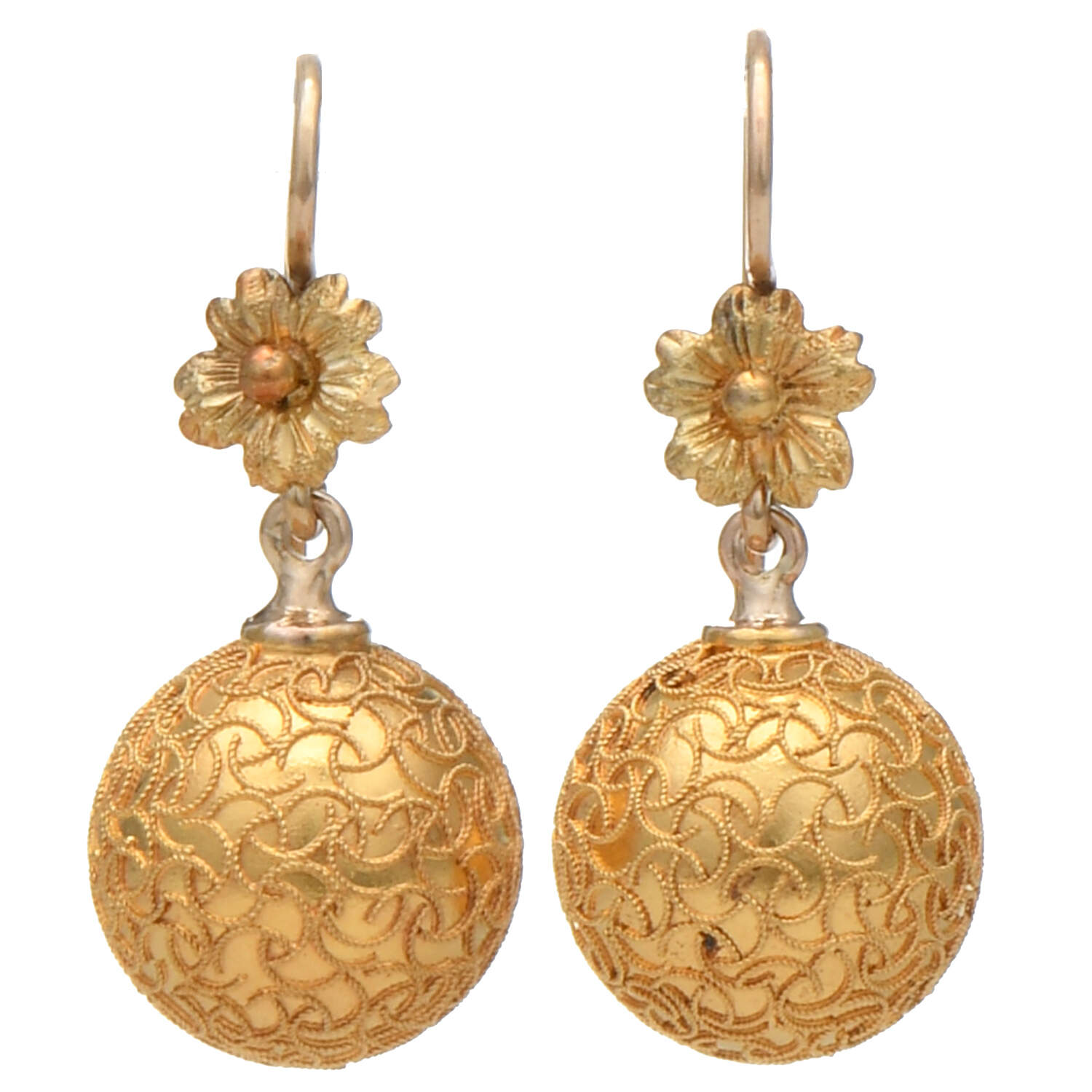 16/14KY Embossed Bead Dangle Earrings-1