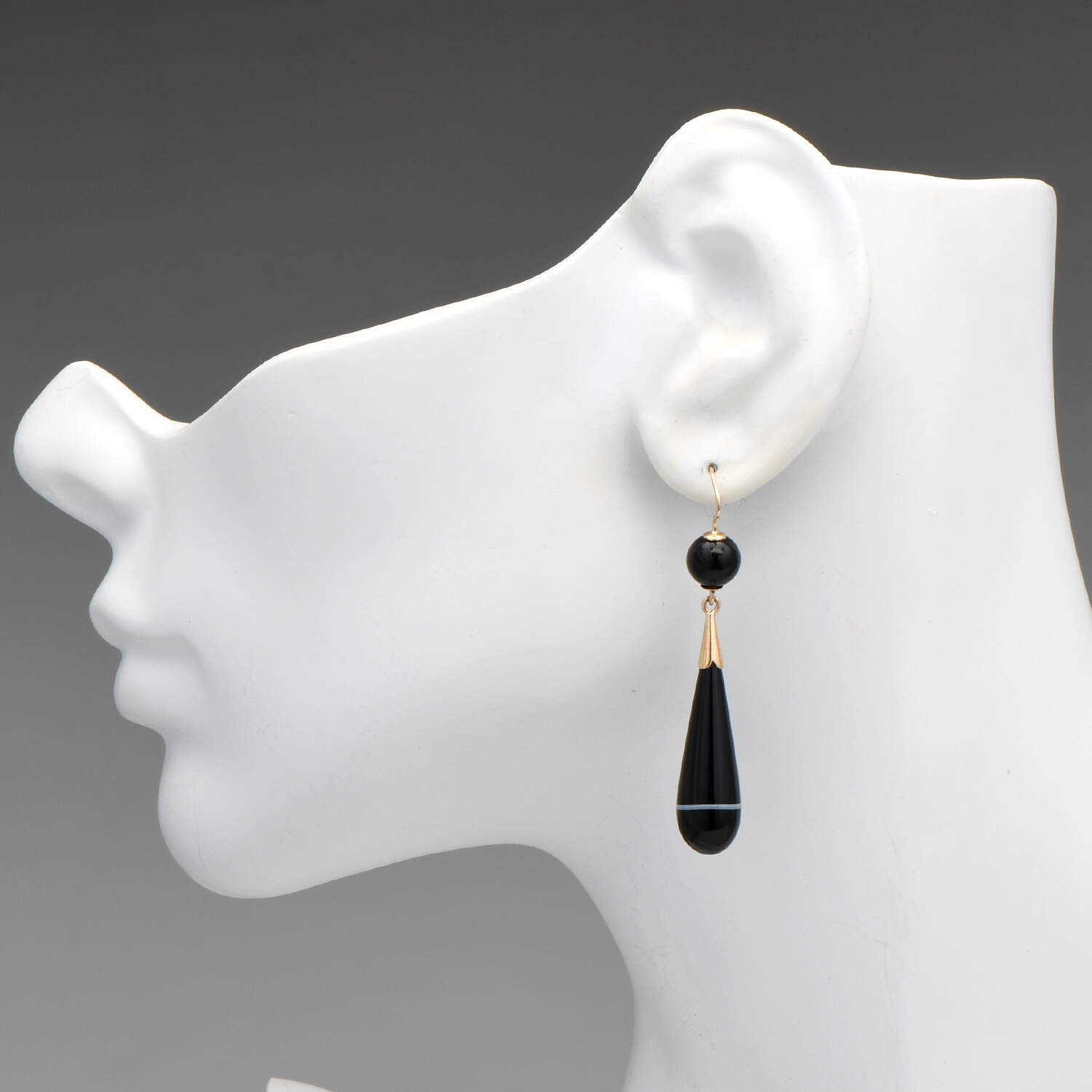 14KY Banded Agate & Onyx Drop Earrings-3