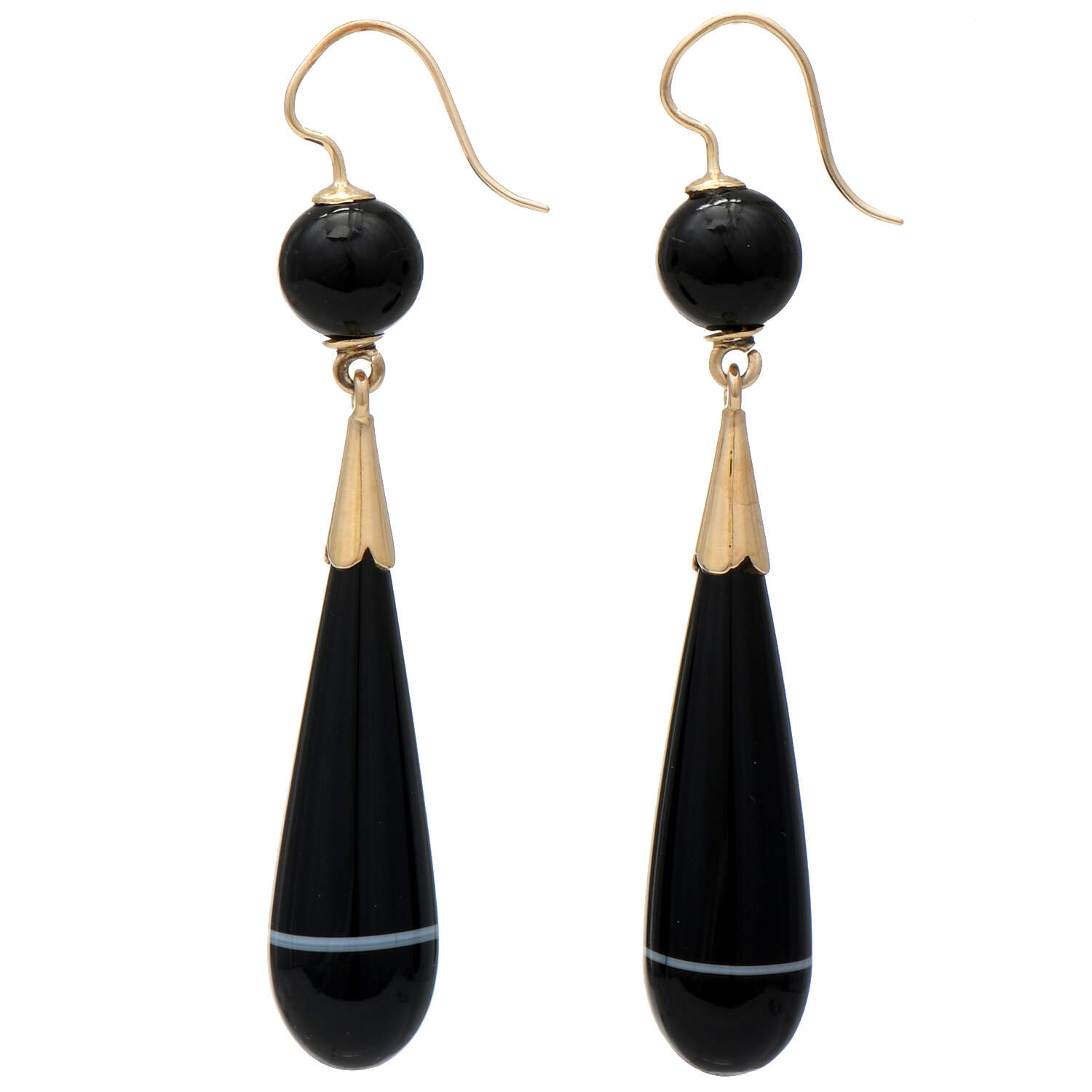 14KY Banded Agate & Onyx Drop Earrings-2