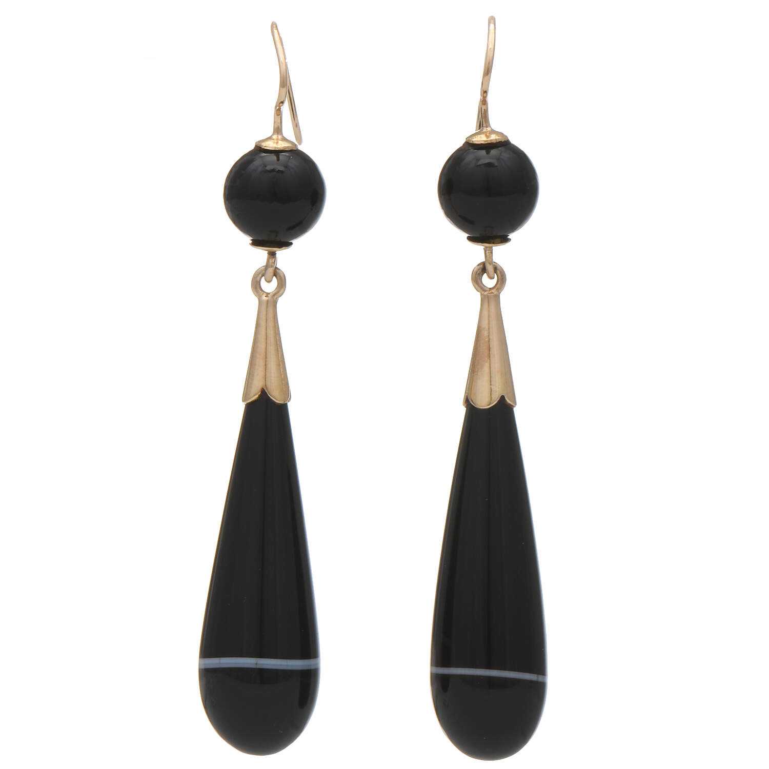 14KY Banded Agate & Onyx Drop Earrings-1