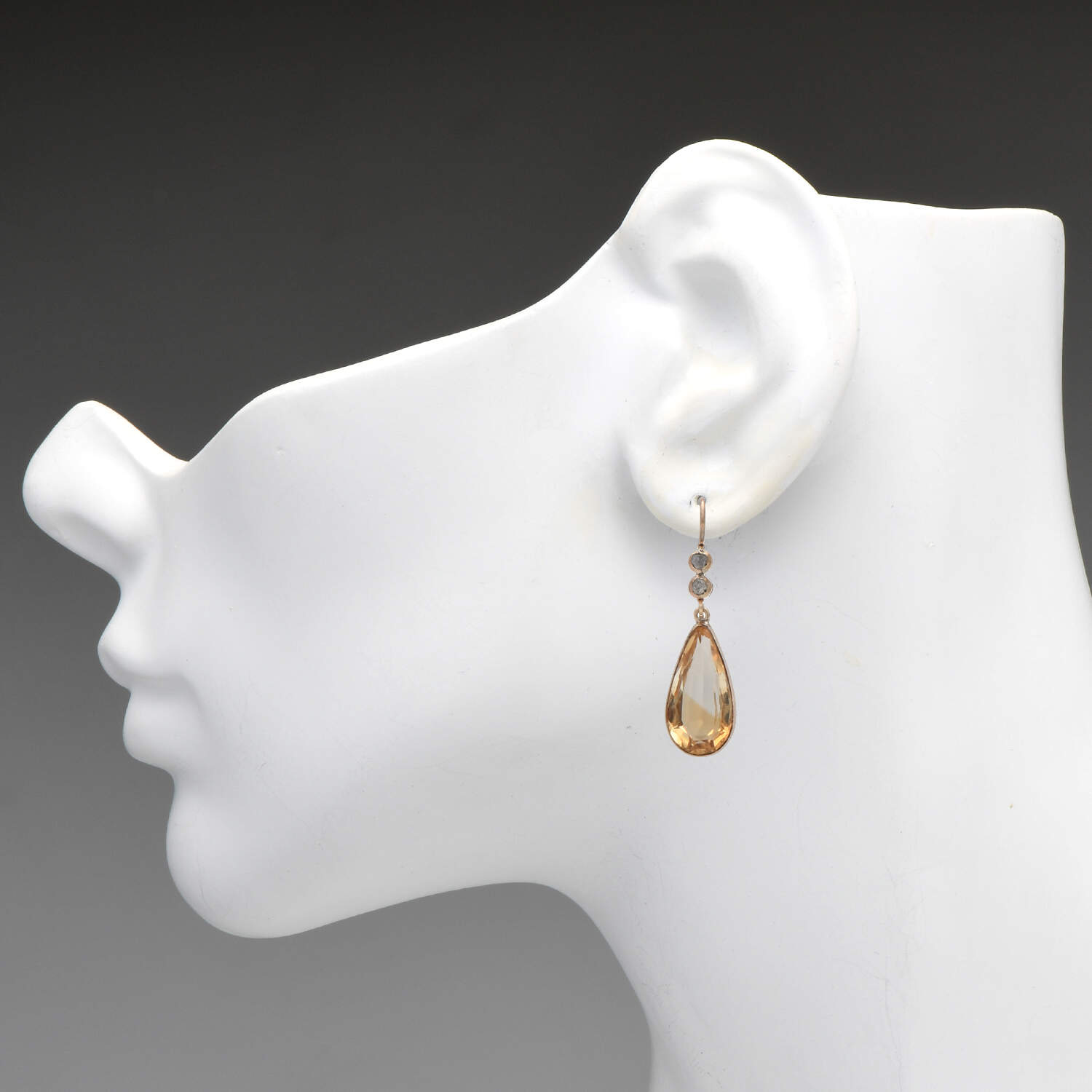 9KY Citrine(9.60) & Raw Diamond Dangle Earrings-3