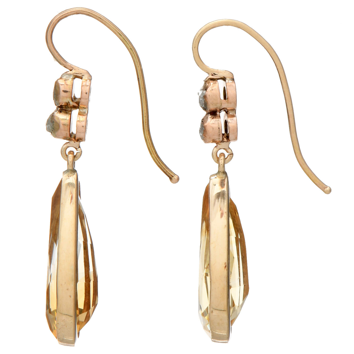 9KY Citrine(9.60) & Raw Diamond Dangle Earrings-2